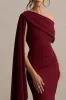Leah | Burgundy Asymmetric-Neck Midi Dress With Cape-Sleeve And Draped Detailing sold by Club L London