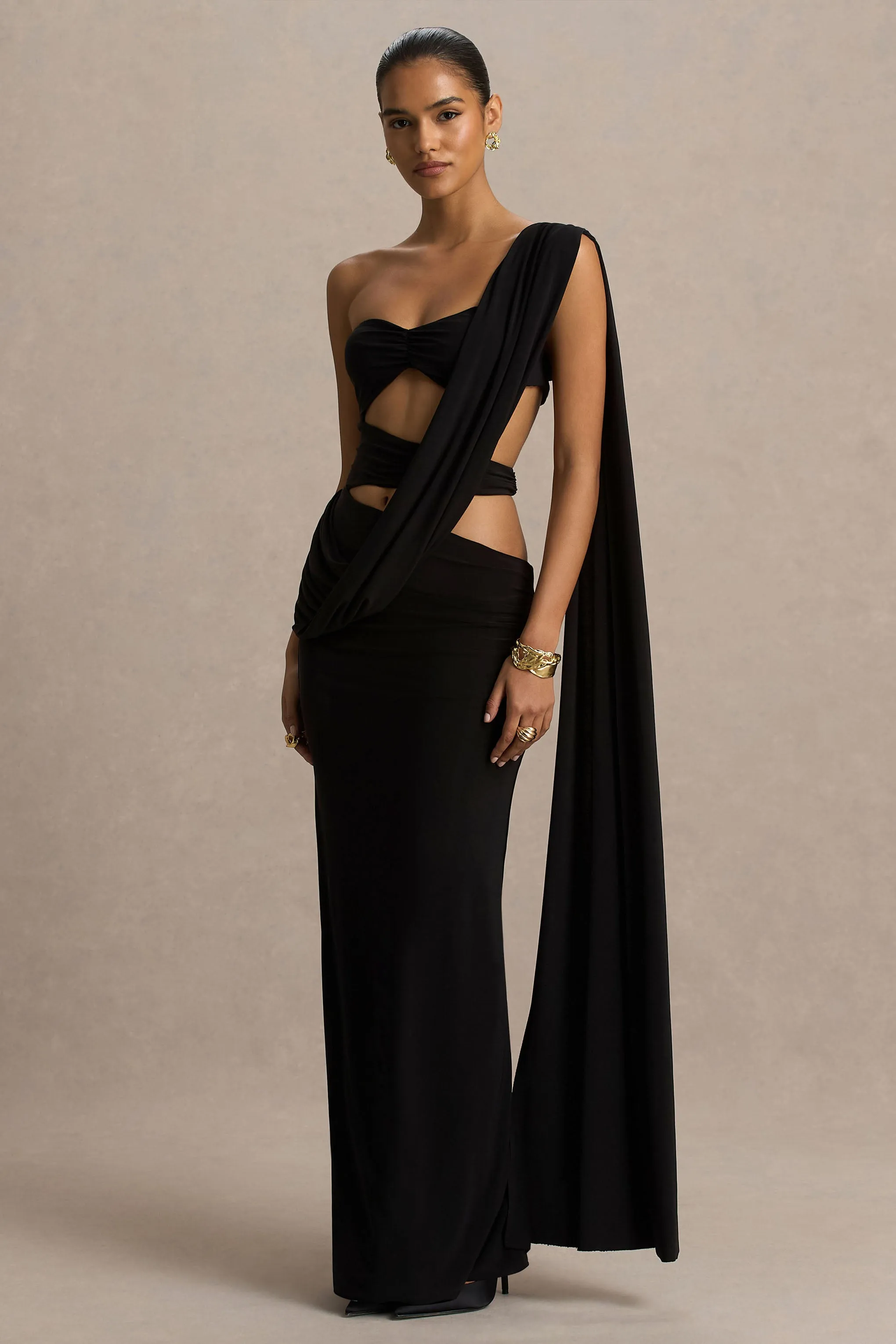 Nebula | Black Bandeau Maxi Dress With Body Cut-Out Details sold by Club L London product image thumbnail 4