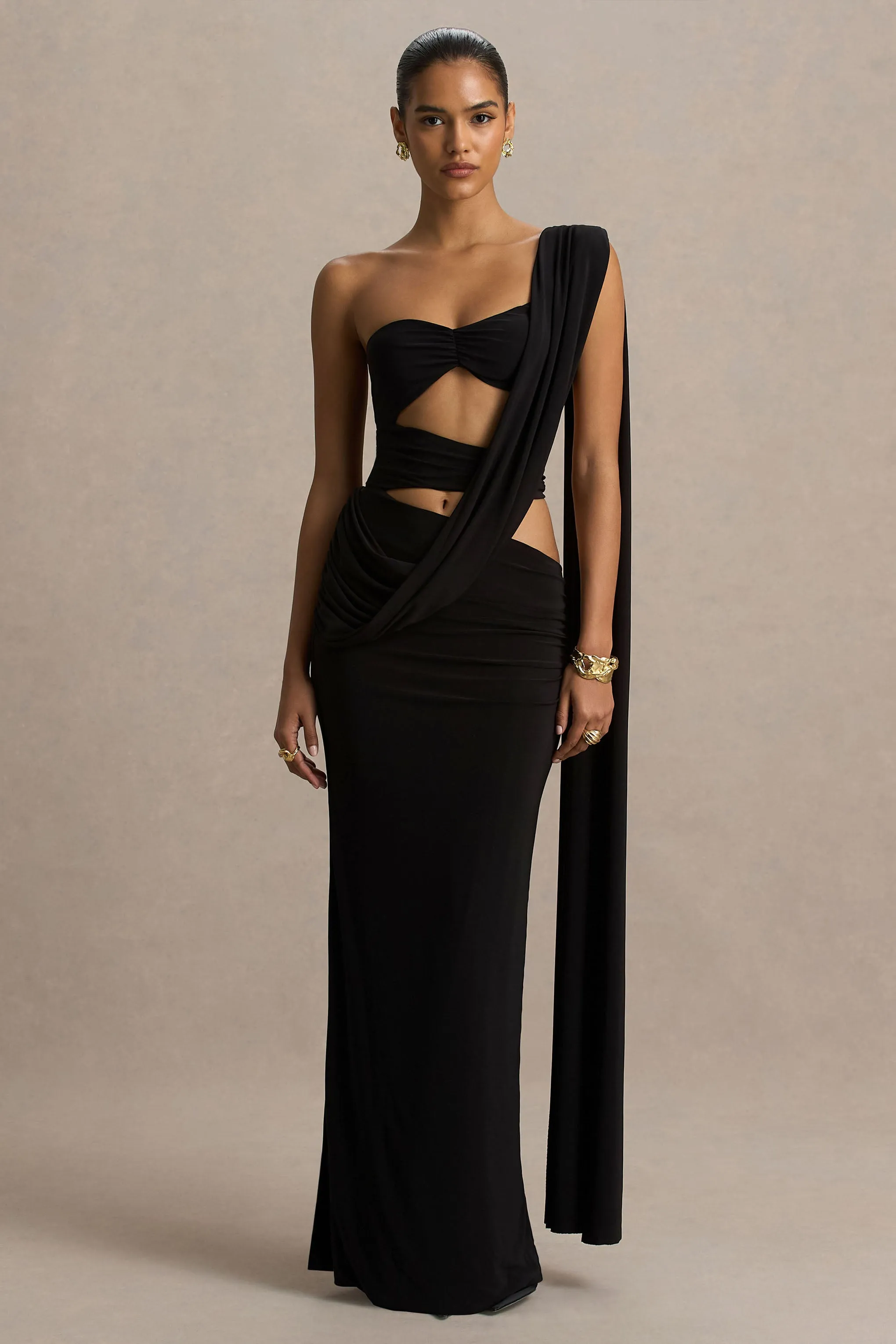 Nebula | Black Bandeau Maxi Dress With Body Cut-Out Details sold by Club L London product image thumbnail 5
