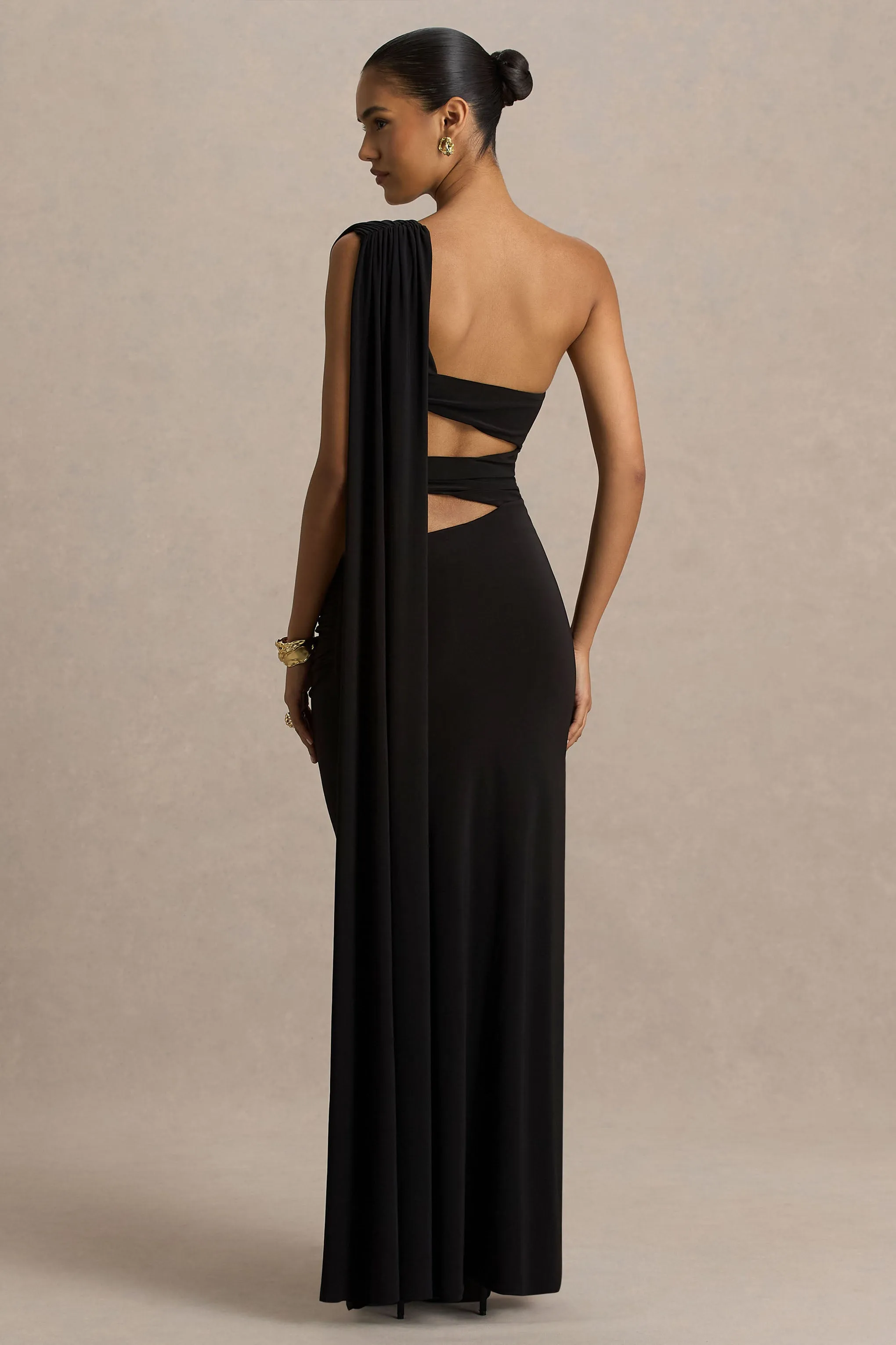 Nebula | Black Bandeau Maxi Dress With Body Cut-Out Details sold by Club L London product image thumbnail 2