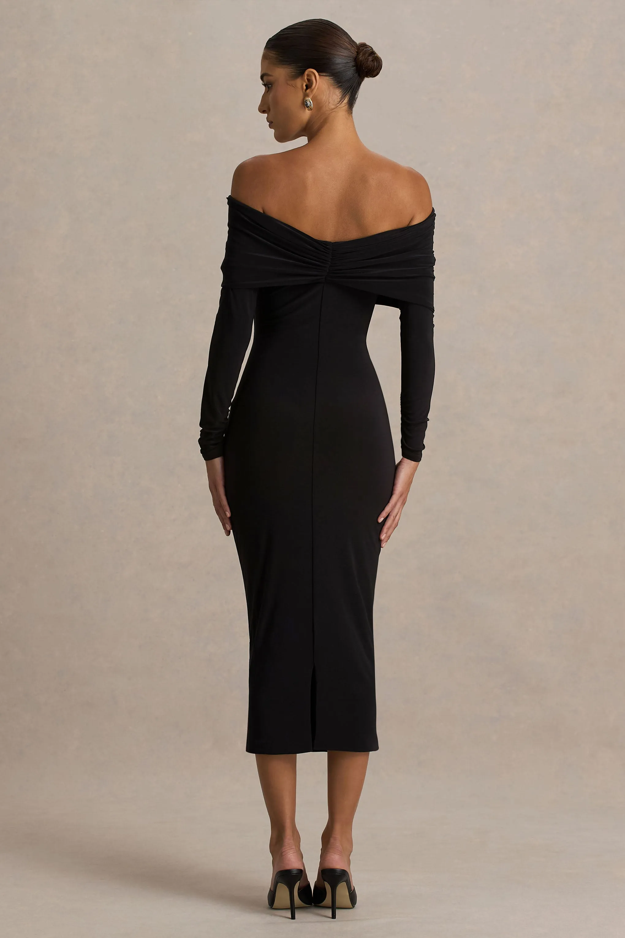 Spark | Black Bardot-Neck Midi Dress With Bow Detail sold by Club L London product image thumbnail 2