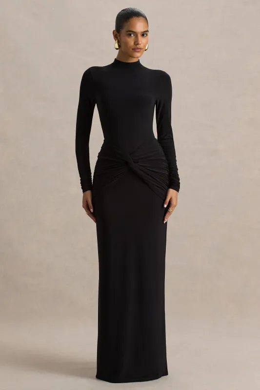 Alula | Black High-Neck Maxi Dress With Twist Detail sold by Club L London