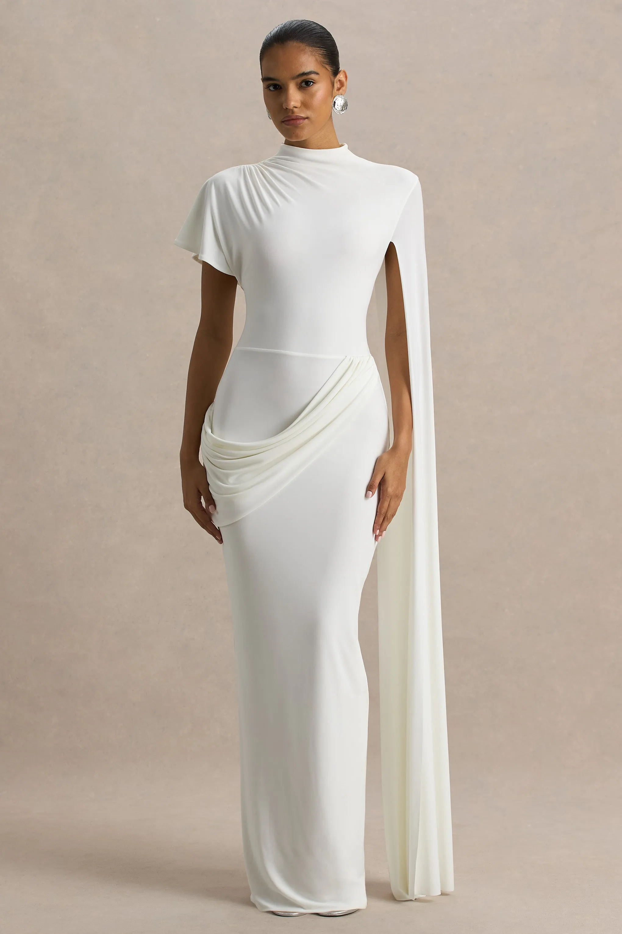 Tropic | White High-Neck Maxi With Long Cape Sleeve sold by Club L London product image thumbnail 5