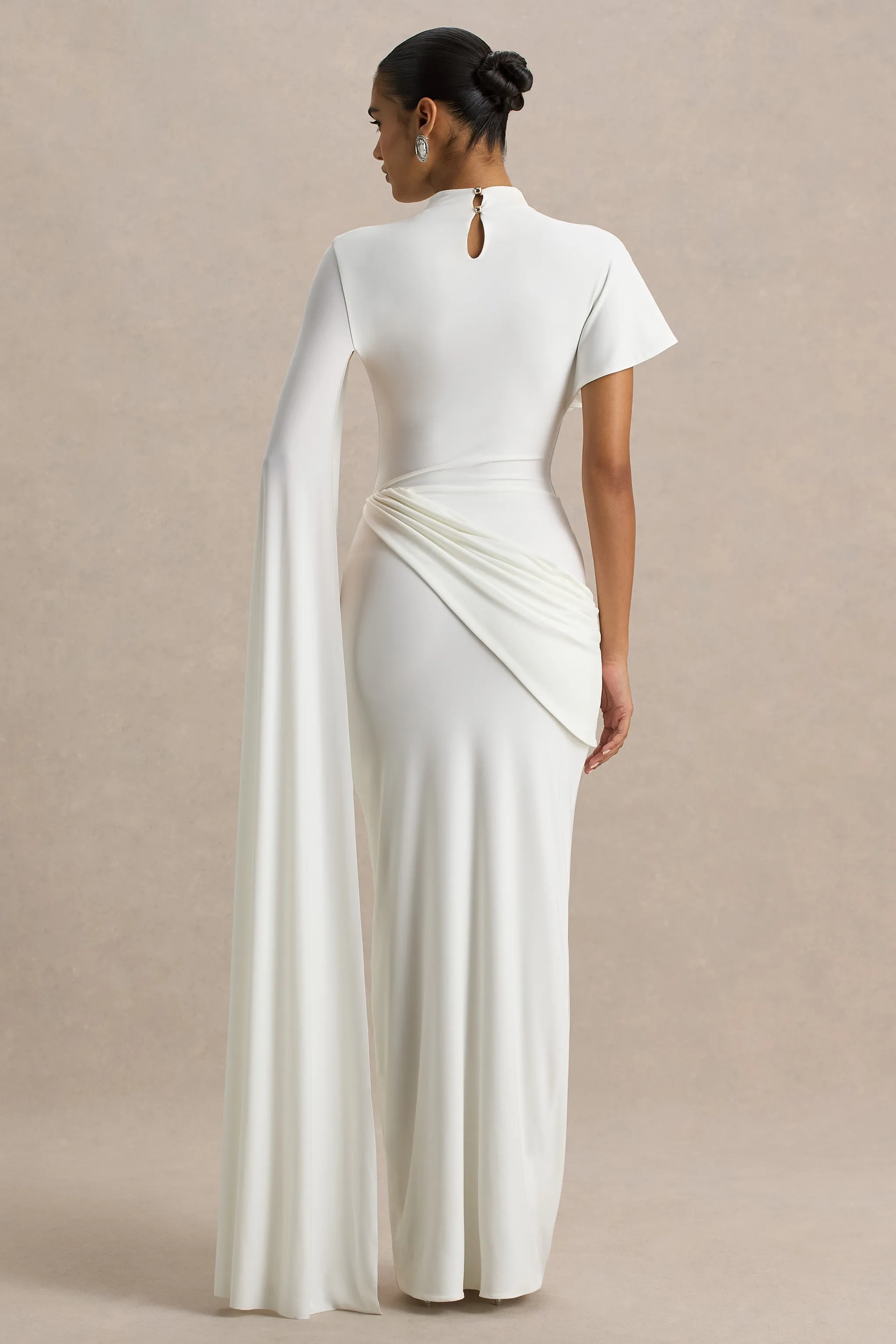 Tropic | White High-Neck Maxi With Long Cape Sleeve sold by Club L London product image thumbnail 2