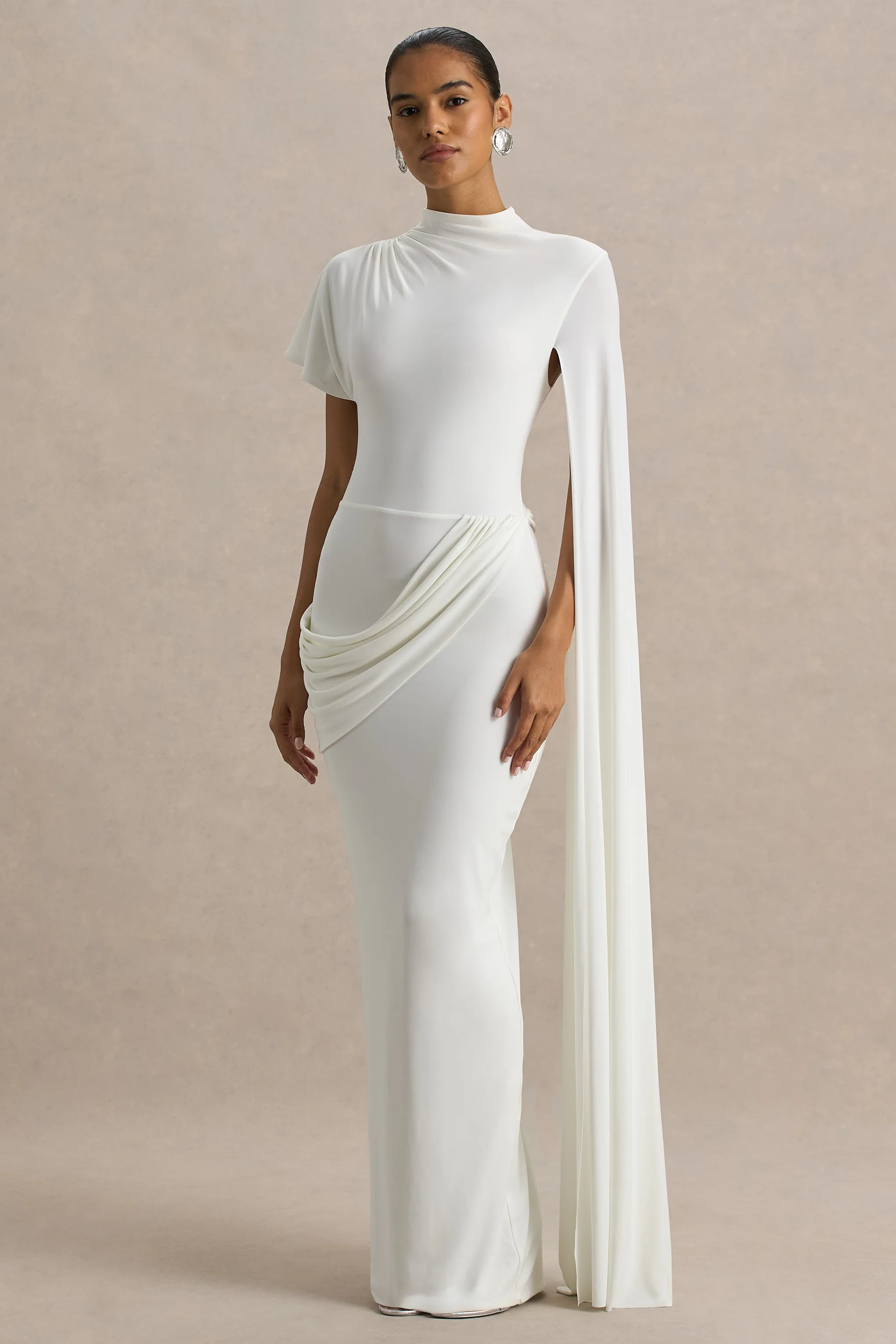 Tropic | White High-Neck Maxi With Long Cape Sleeve sold by Club L London product image thumbnail 3