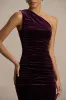 Treat | Burgundy Velvet Asymmetric-Neck Maxi Dress With Ruched Detailing. sold by Club L London