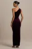 Treat | Burgundy Velvet Asymmetric-Neck Maxi Dress With Ruched Detailing. sold by Club L London