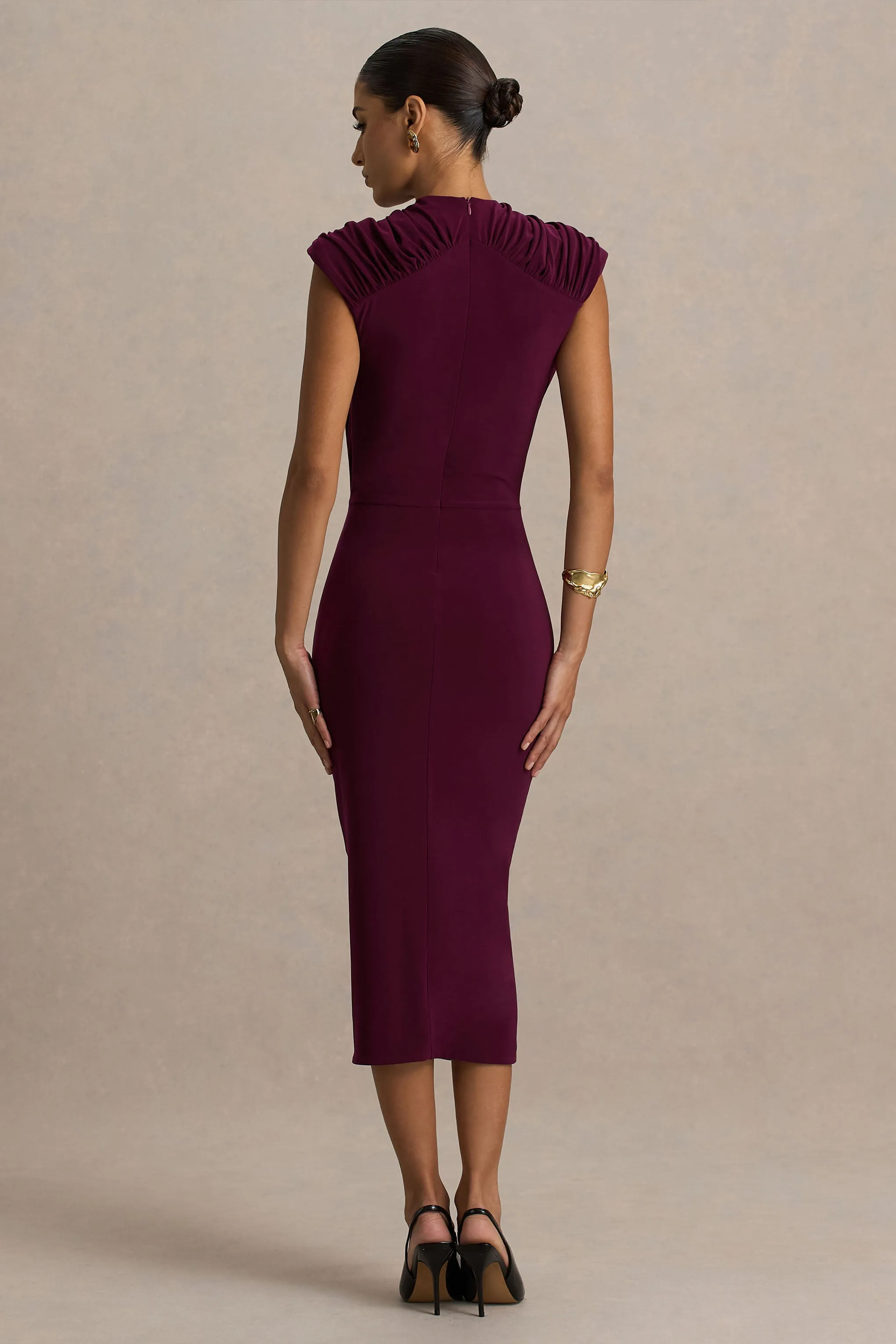 Hermia | Burgundy High-Neck Midi Dress sold by Club L London product image thumbnail 2