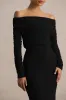 Cilla | Black Bardot-Neck Maxi Dress With Ruched Detailing sold by Club L London