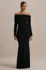 Cilla | Black Bardot-Neck Maxi Dress With Ruched Detailing sold by Club L London