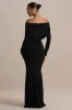 Cilla | Black Bardot-Neck Maxi Dress With Ruched Detailing sold by Club L London