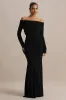 Cilla | Black Bardot-Neck Maxi Dress With Ruched Detailing sold by Club L London