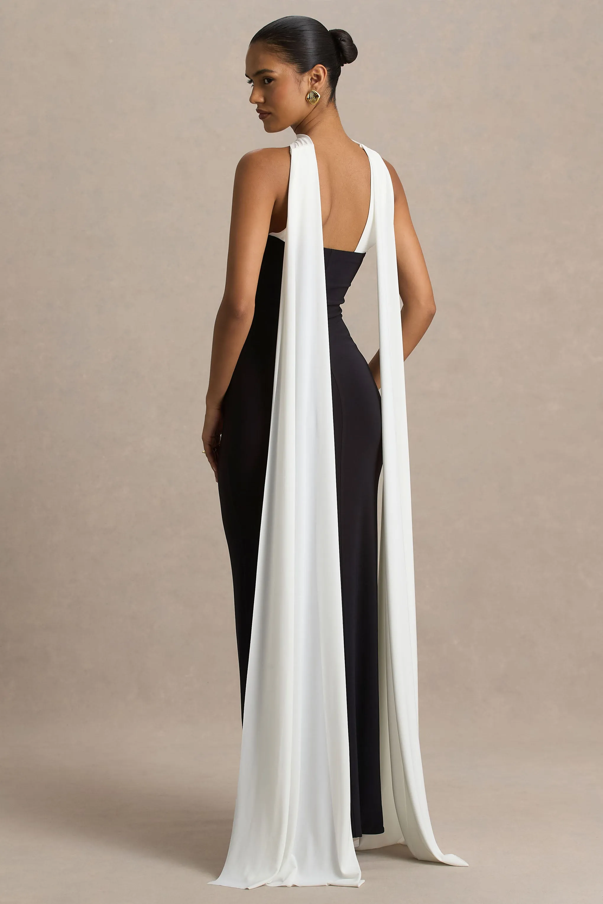 Kelilah | Black And White Bandeau Maxi Dress With Cape sold by Club L London product image thumbnail 2