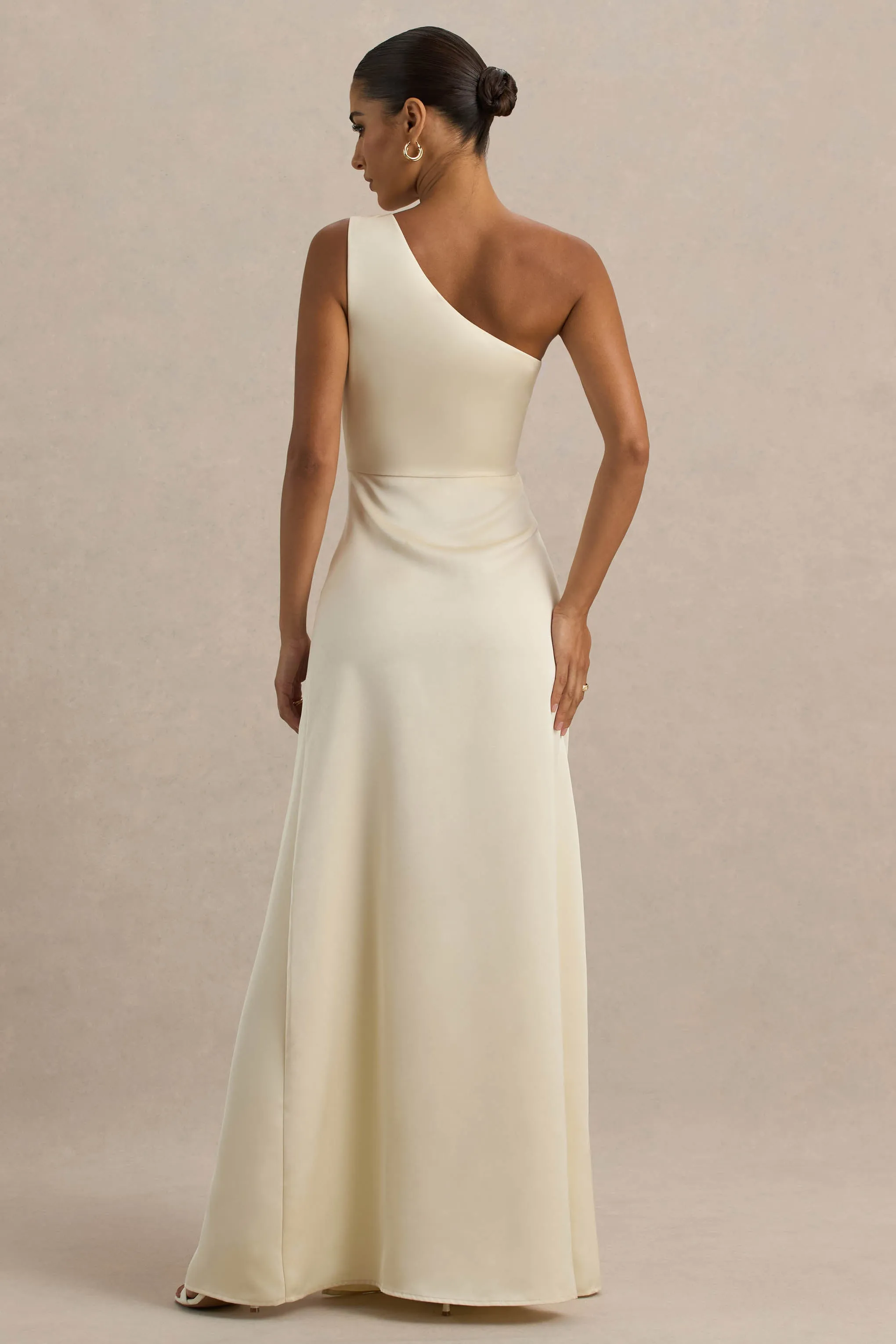 Beth | Pale Lemon Asymmetric Neckline High-Split Maxi Dress sold by Club L London product image thumbnail 2