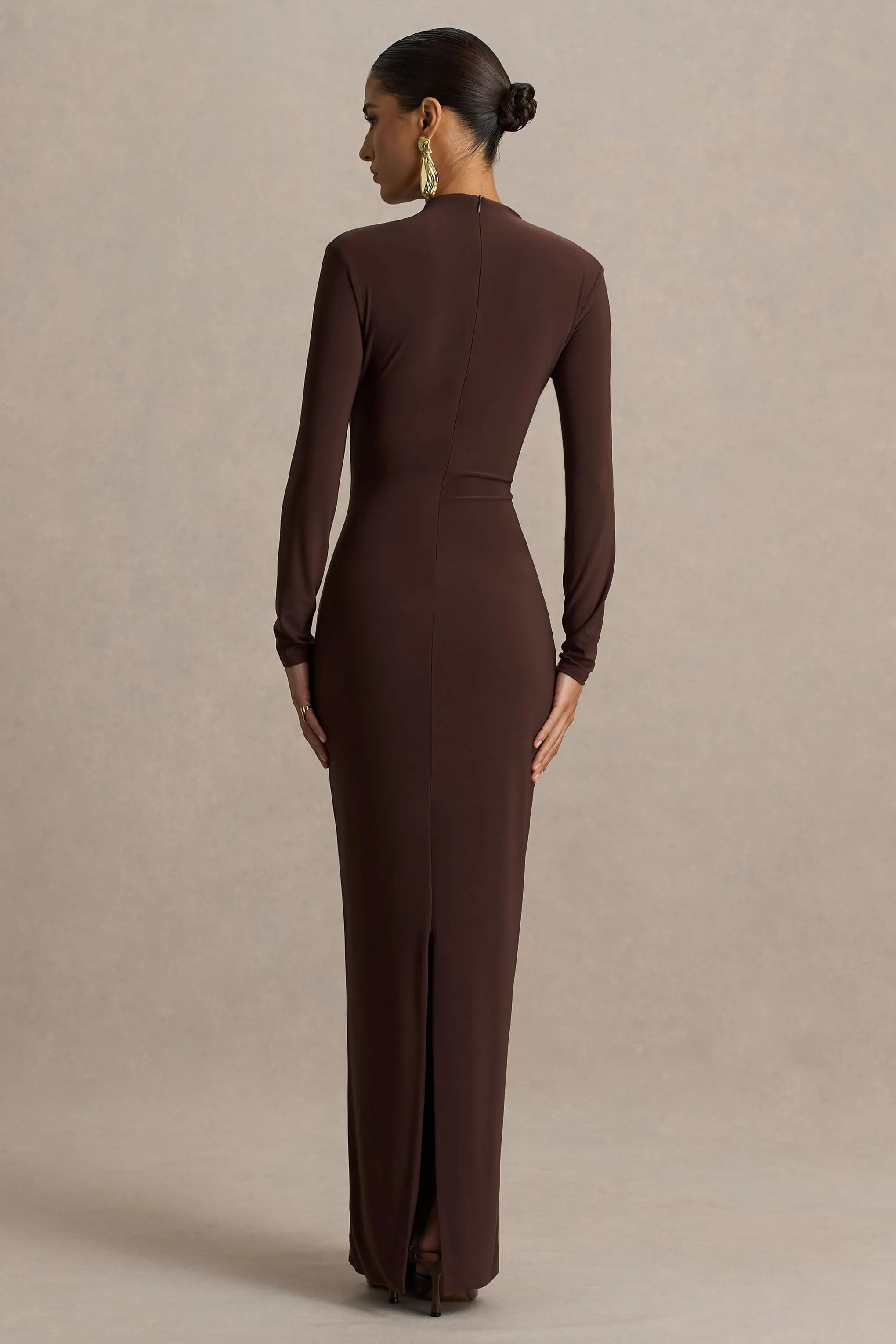 Zadie | Brown High-Neck Maxi Dress With Gathered-Detail sold by Club L London product image thumbnail 2