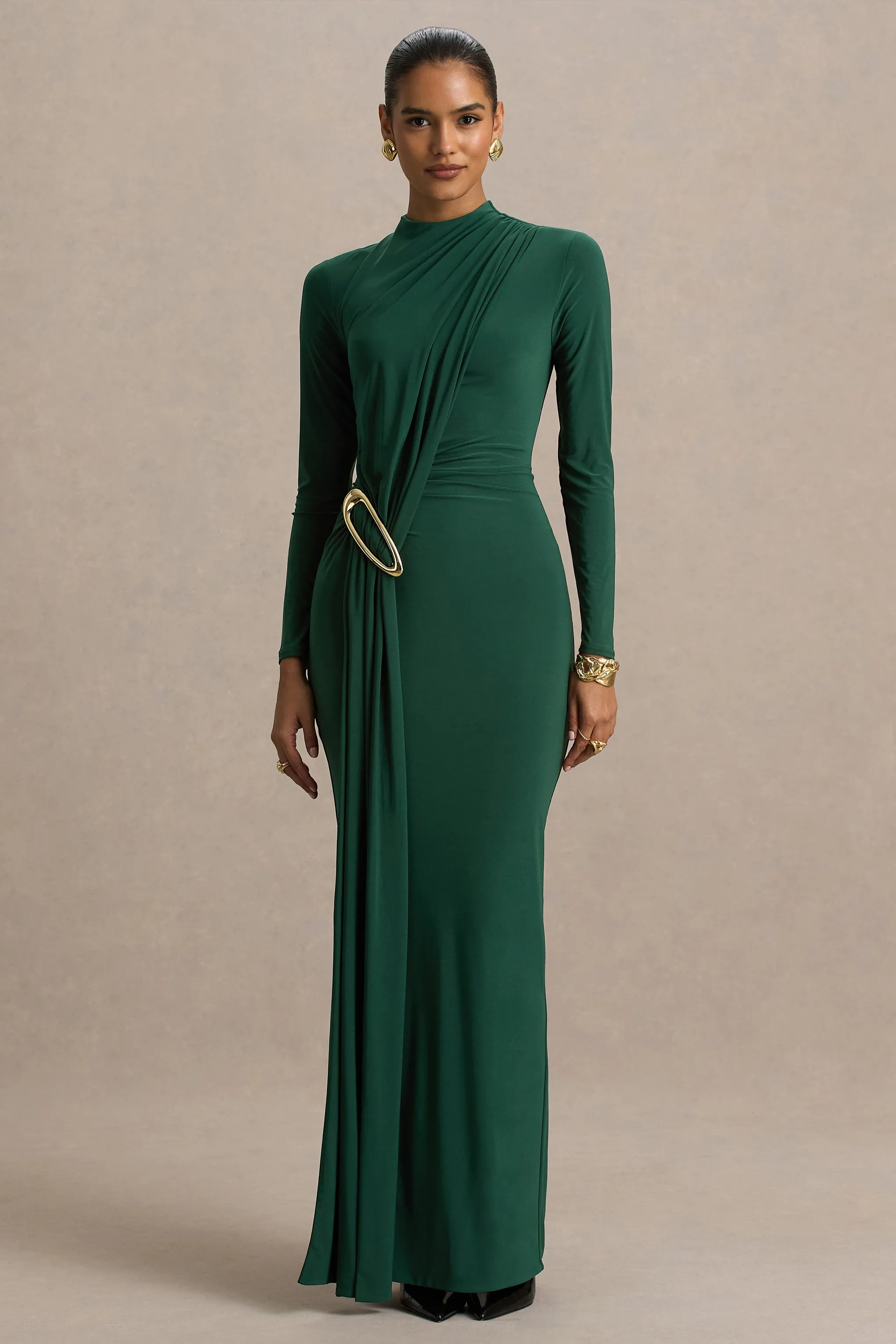 Zadie | Teal High-Neck Maxi Dress With Gathered-Detail sold by Club L London product image thumbnail 4