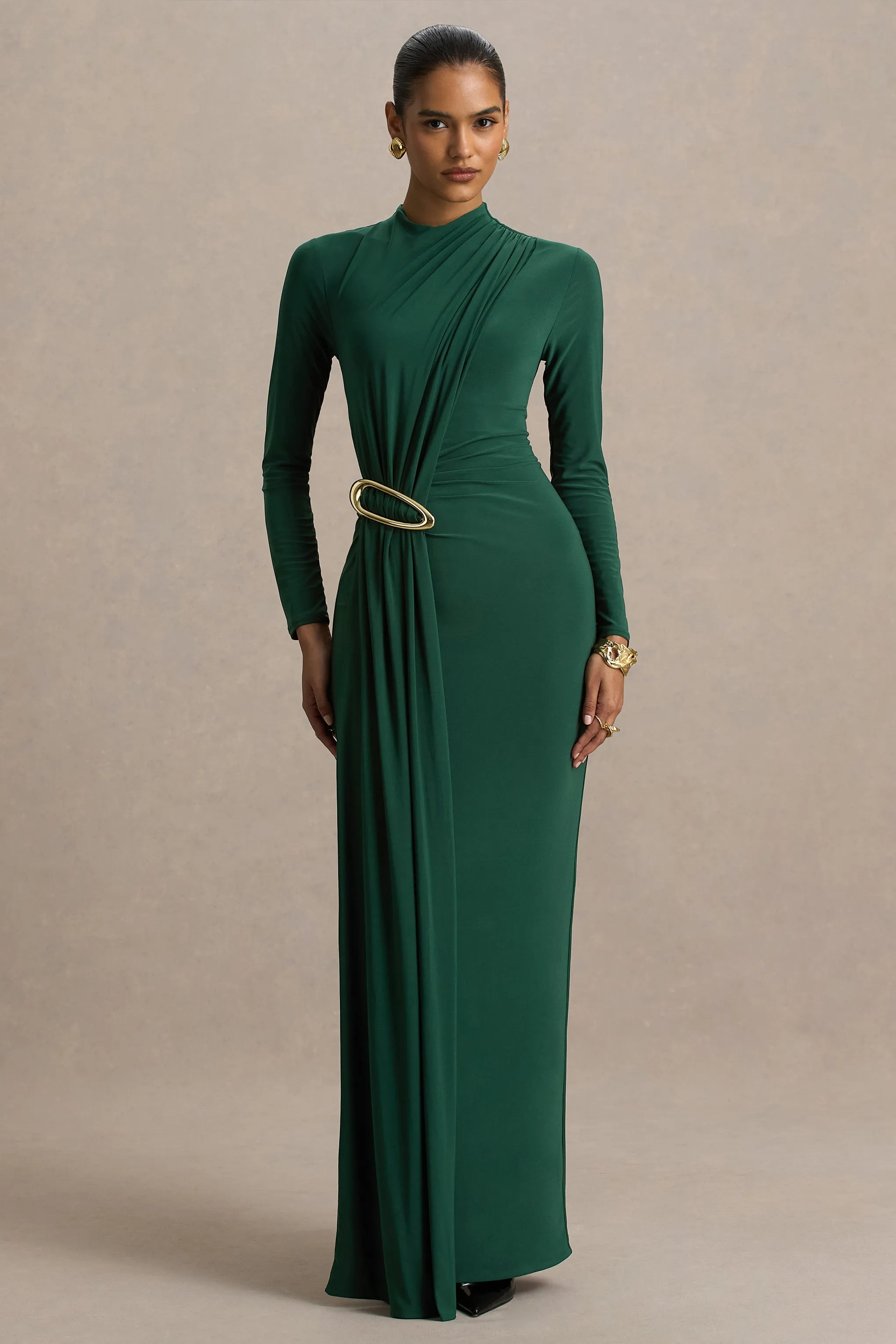 Zadie | Teal High-Neck Maxi Dress With Gathered-Detail sold by Club L London