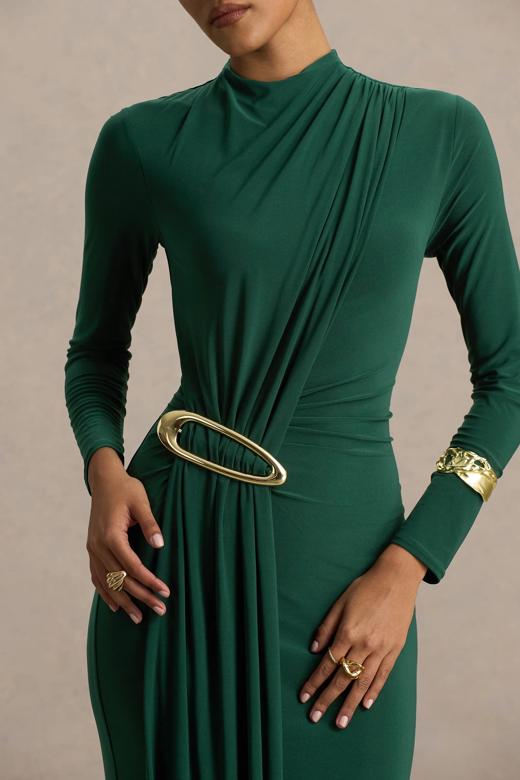 Zadie | Teal High-Neck Maxi Dress With Gathered-Detail sold by Club L London product image thumbnail 5