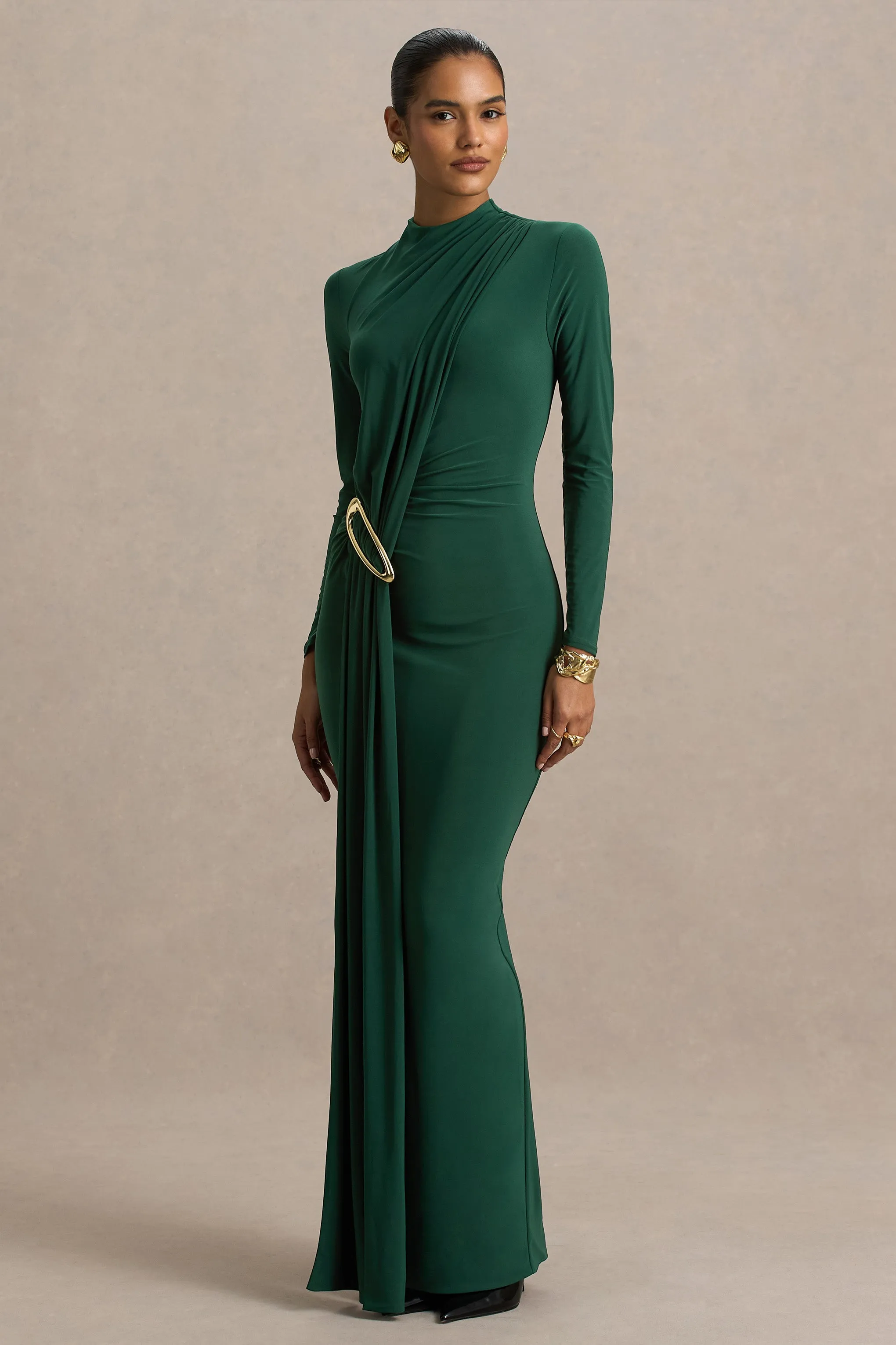 Zadie | Teal High-Neck Maxi Dress With Gathered-Detail sold by Club L London product image thumbnail 3