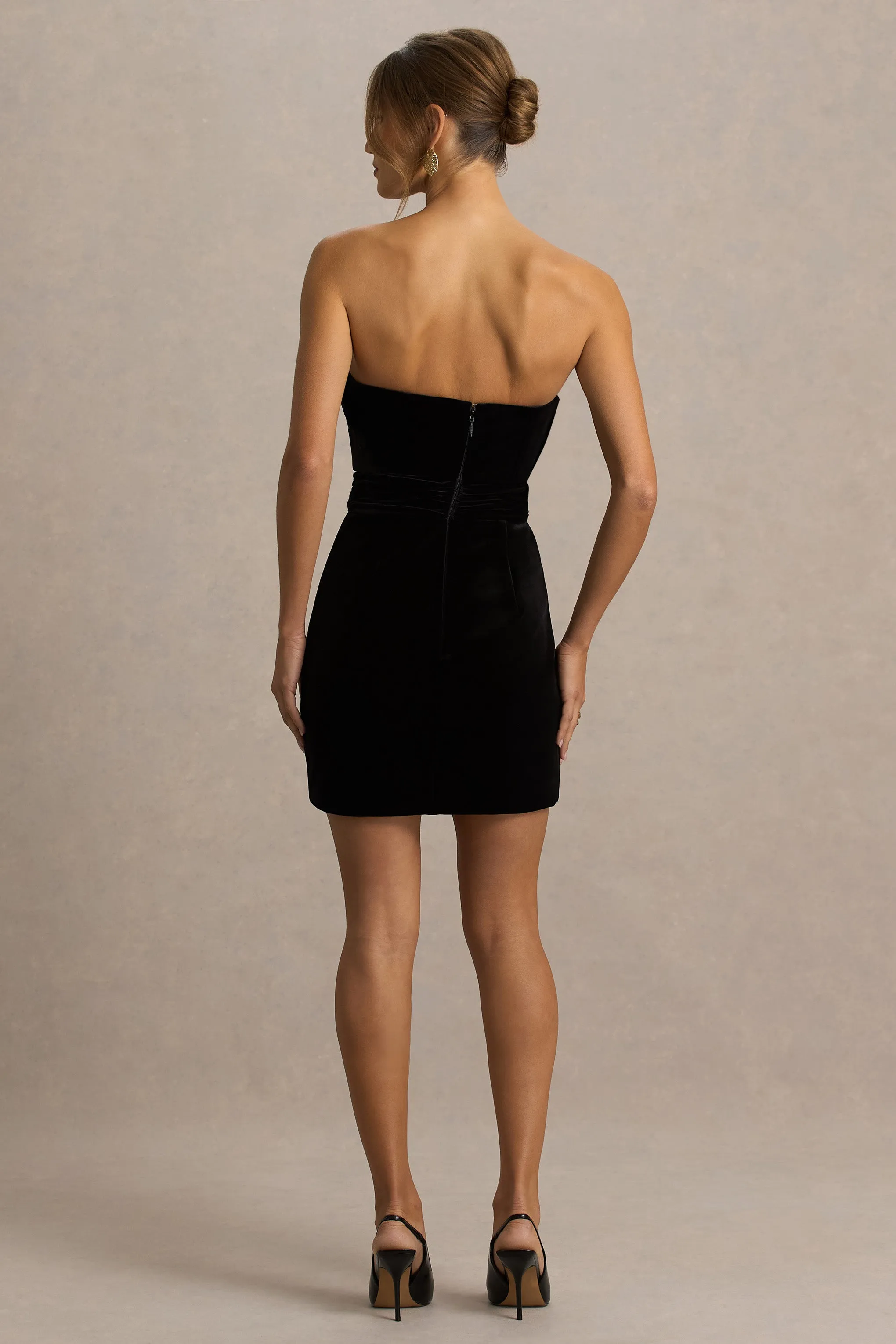 Polly | Black Velvet Ruffled Strapless Mini Dress sold by Club L London product image thumbnail 2