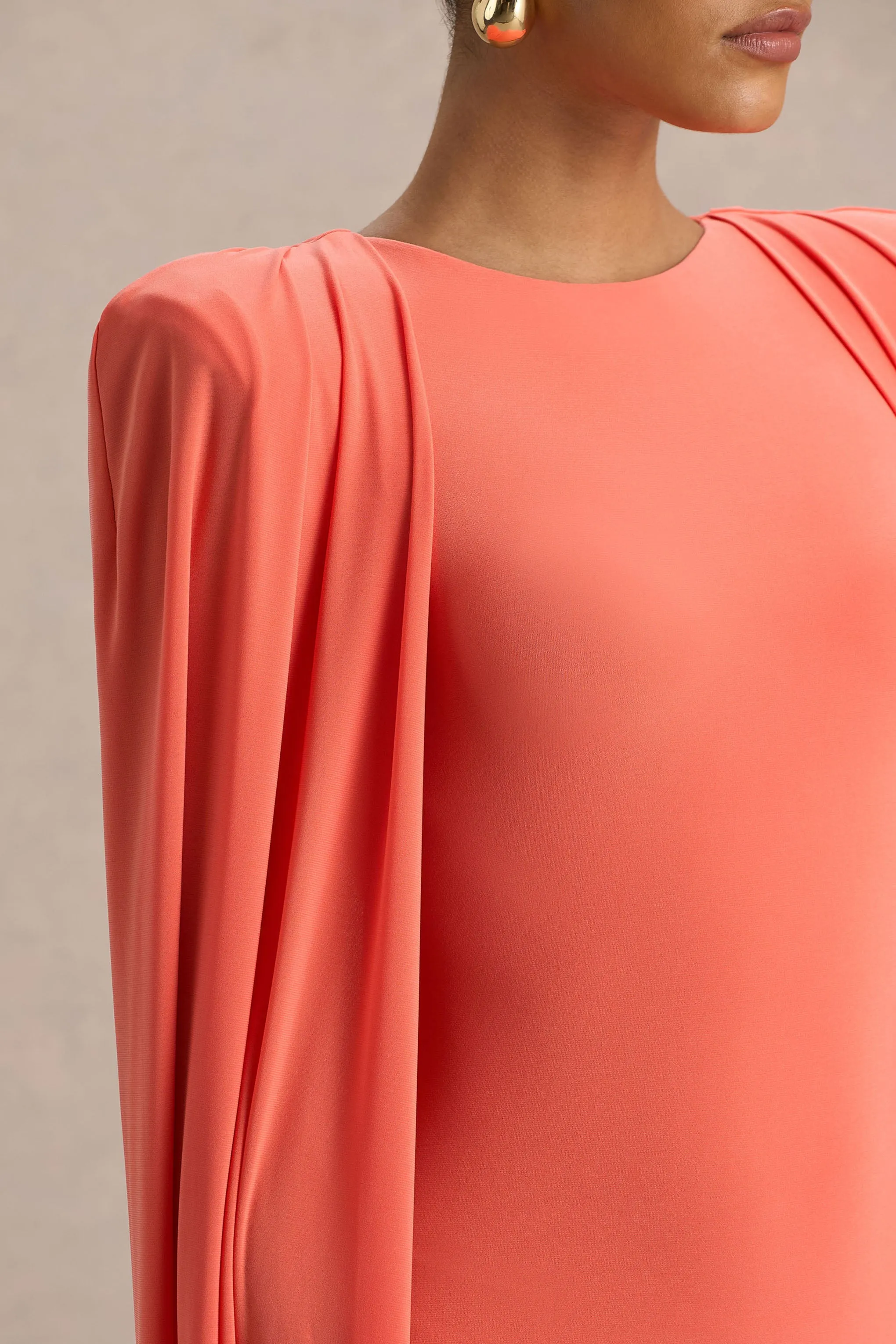 Mimi | Coral High-Neck Maxi Dress With Cape Sleeve Detail sold by Club L London product image thumbnail 3