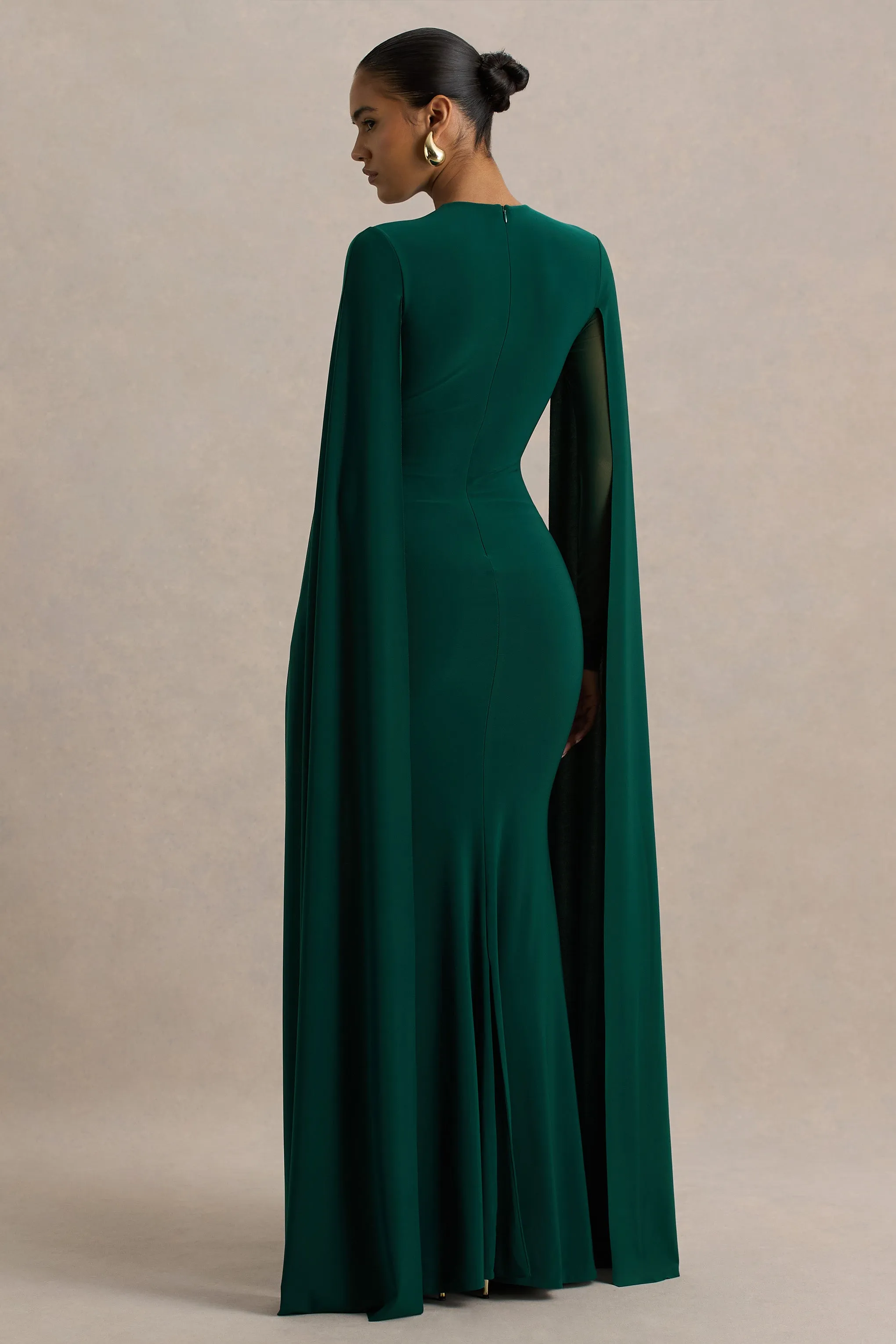 Isla | Bottle Green High-Neck Maxi Dress With Cape Sleeve sold by Club L London product image thumbnail 2