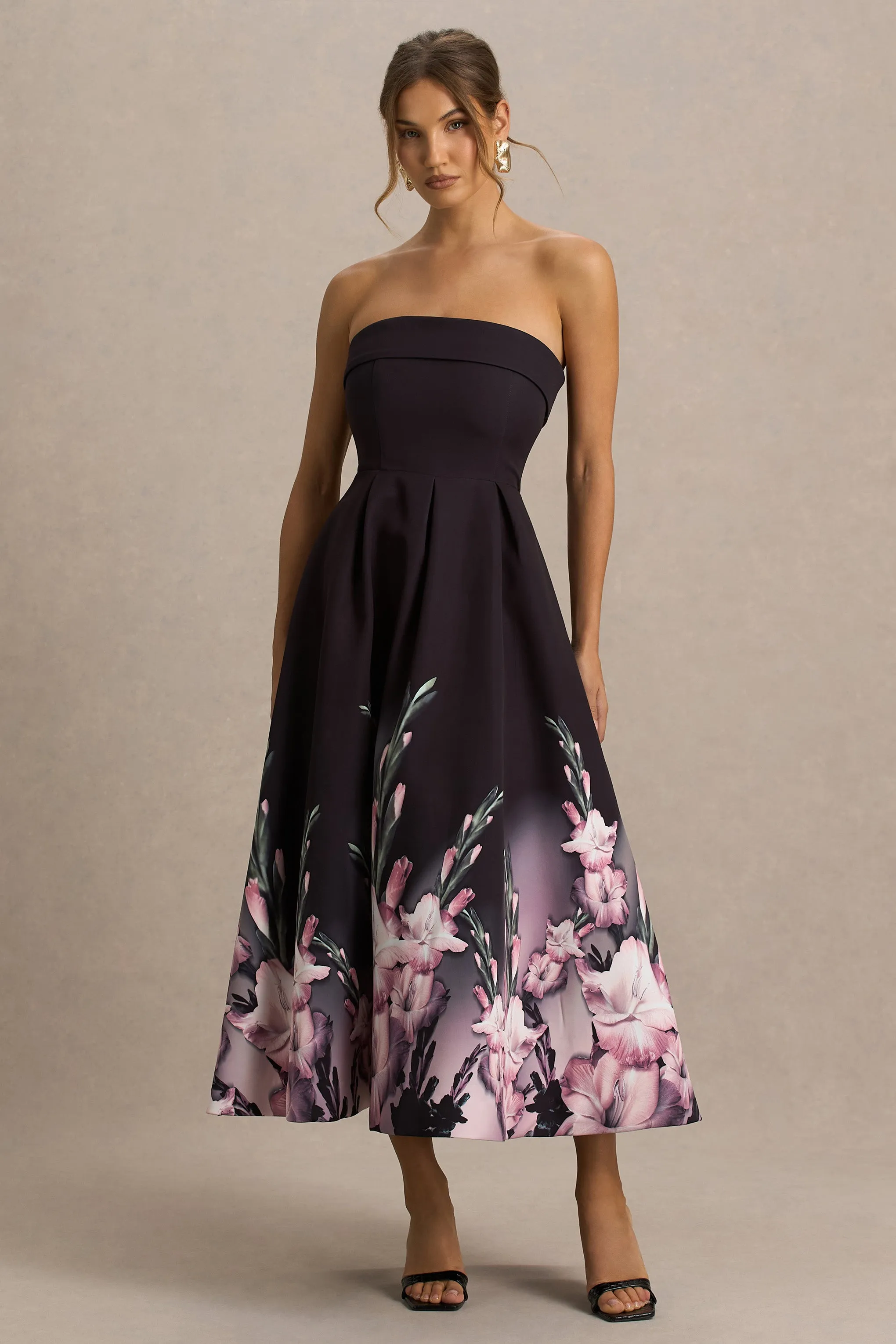 Annalise | Pink Border Print Bandeau Midi Dress sold by Club L London
