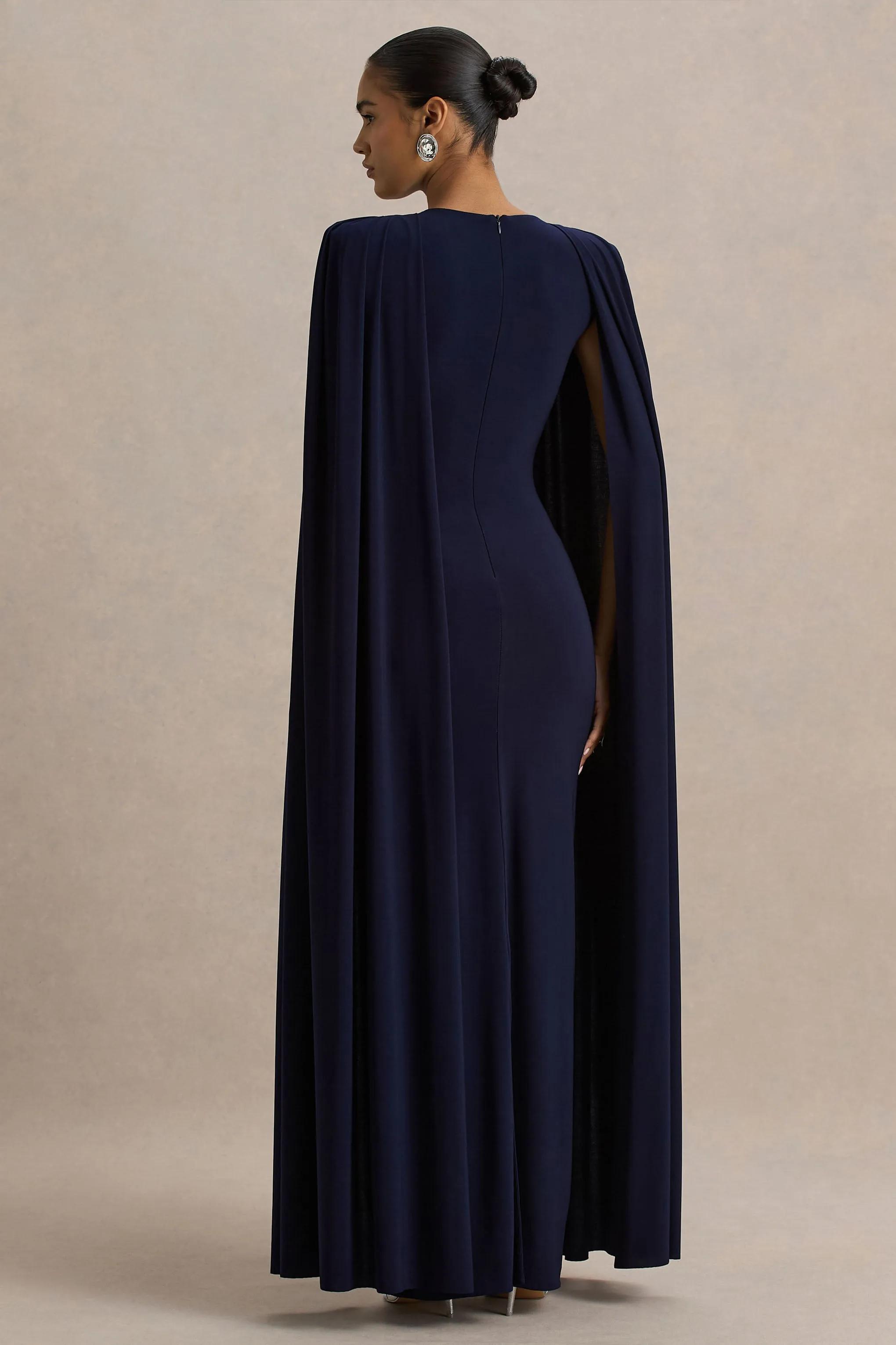 Mimi | Navy High-Neck Maxi Dress With Cape Sleeve Detail sold by Club L London product image thumbnail 2