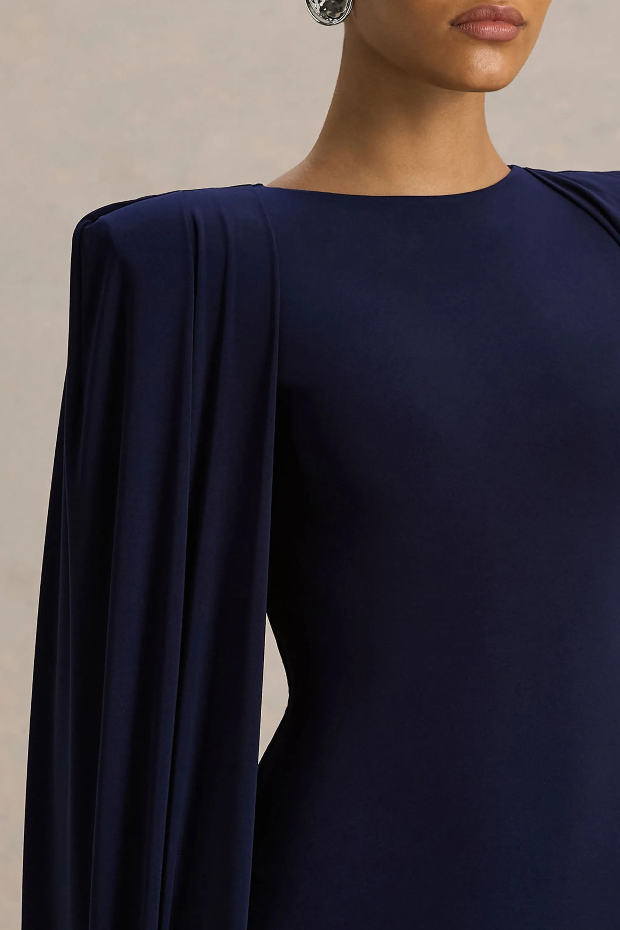 Mimi | Navy High-Neck Maxi Dress With Cape Sleeve Detail sold by Club L London product image thumbnail 3