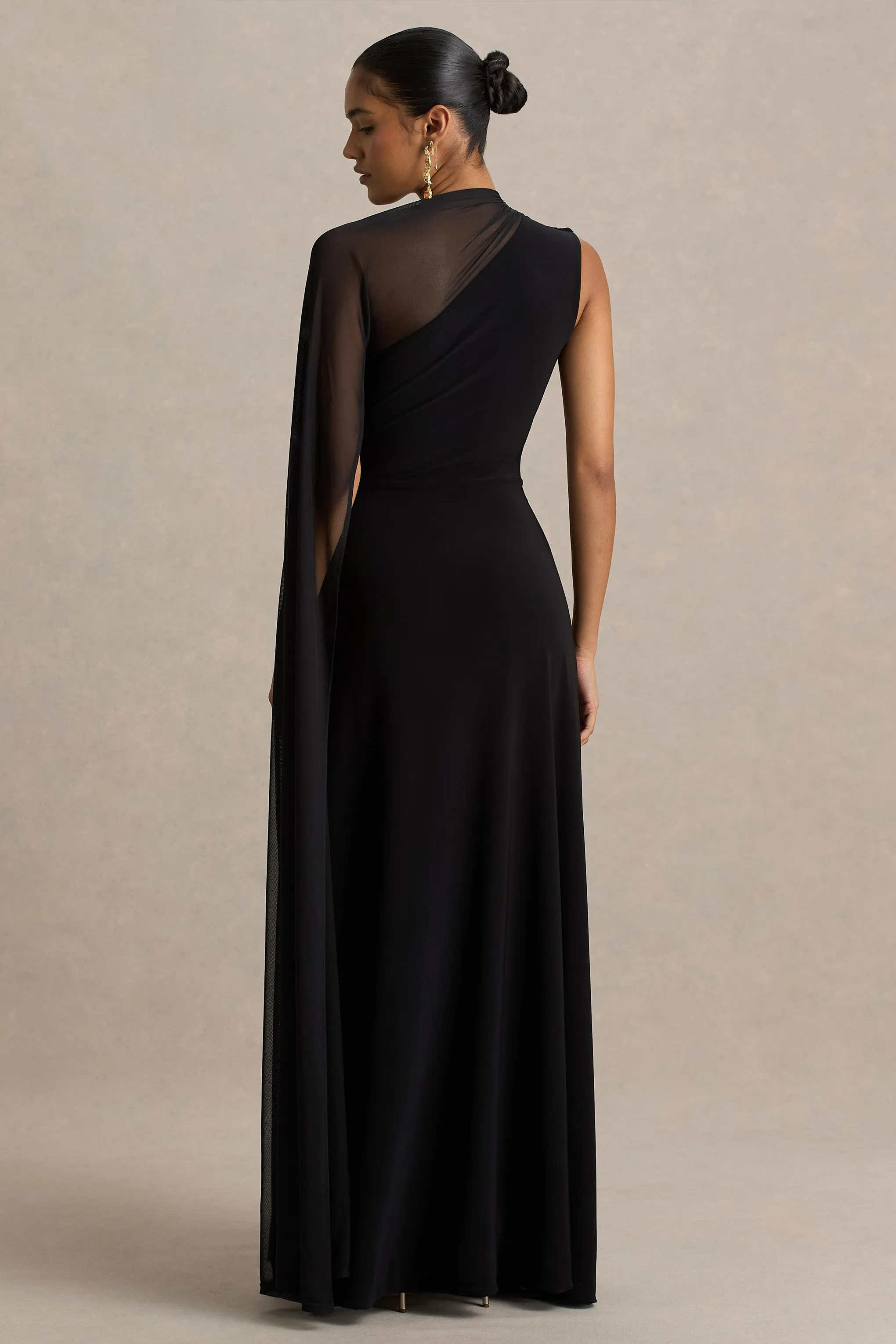 Selena | Black High-Neck Maxi Dress With Cut-Out And Cape Sleeve Detail sold by Club L London product image thumbnail 2