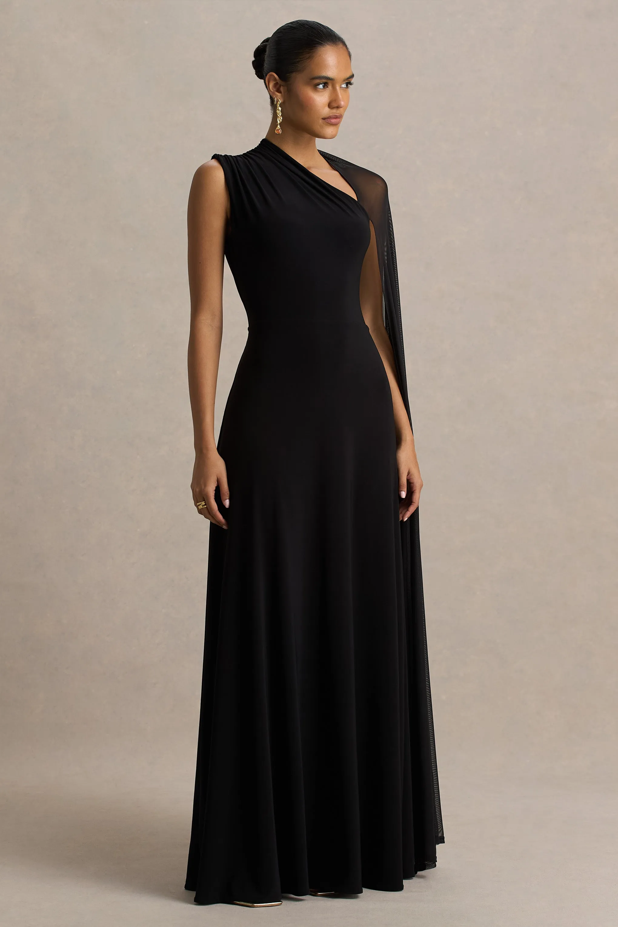 Selena | Black High-Neck Maxi Dress With Cut-Out And Cape Sleeve Detail sold by Club L London product image thumbnail 3