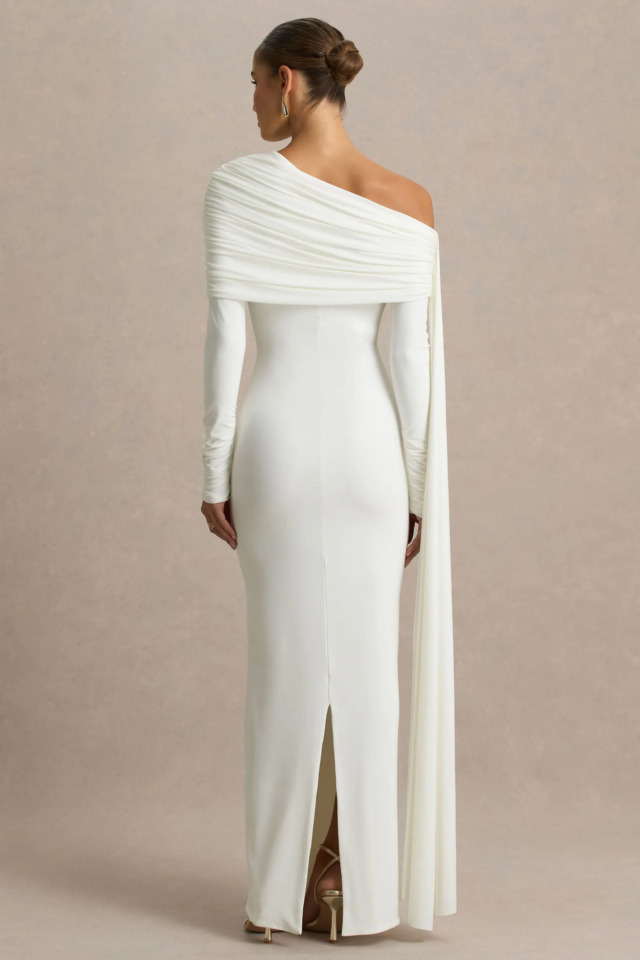 Octavia | Cream Bardot-Neck Maxi Dress With Sash And Ruched Detailing sold by Club L London product image thumbnail 2