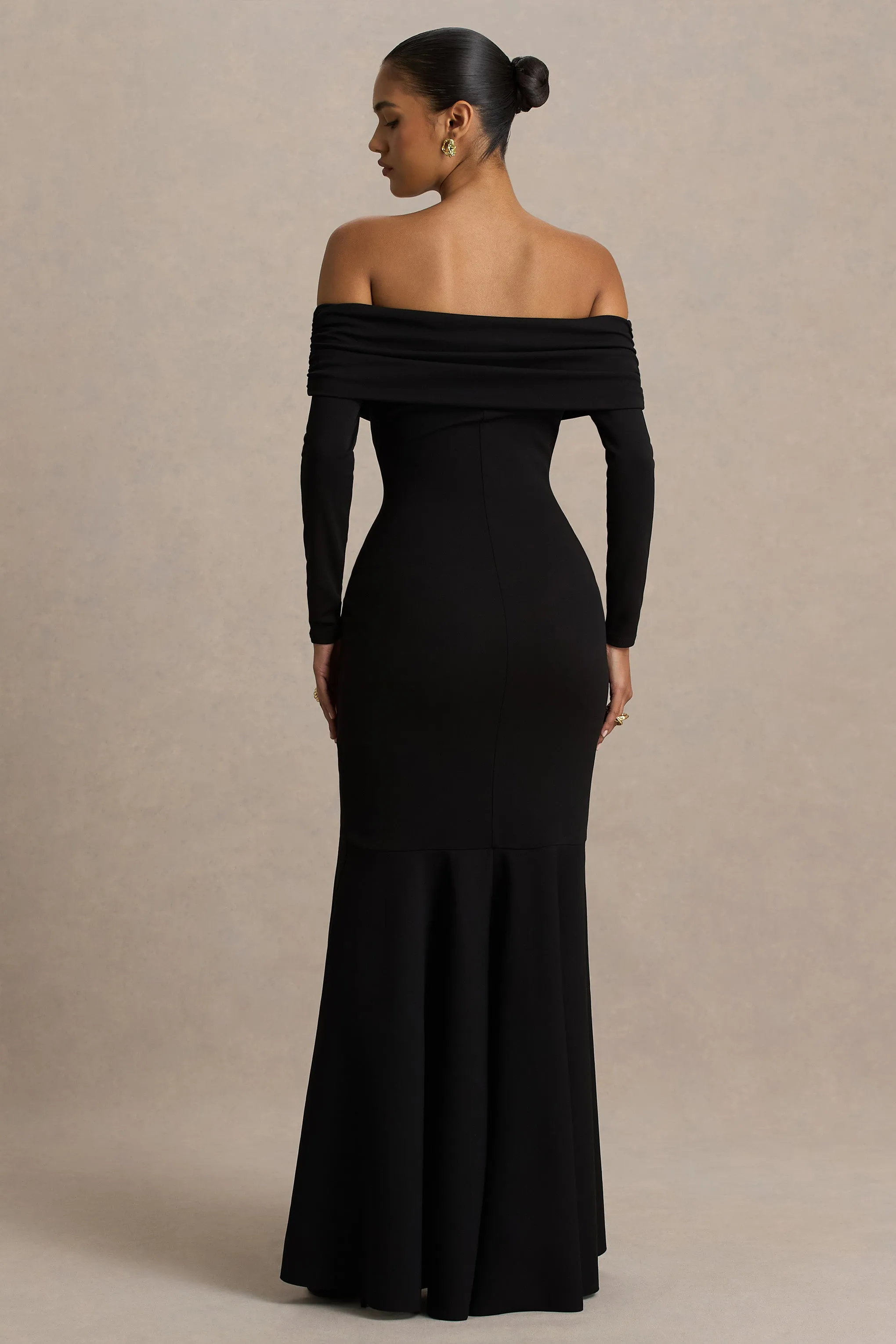 Everlasting | Black Bardot-Neck Maxi Dress With Drop Waist sold by Club L London product image thumbnail 2