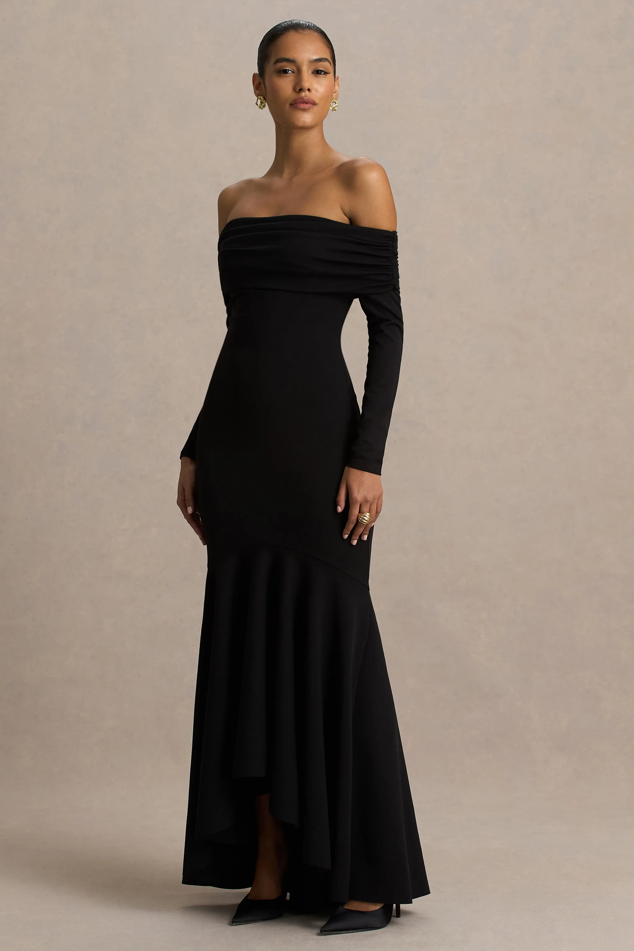 Everlasting | Black Bardot-Neck Maxi Dress With Drop Waist sold by Club L London product image thumbnail 3