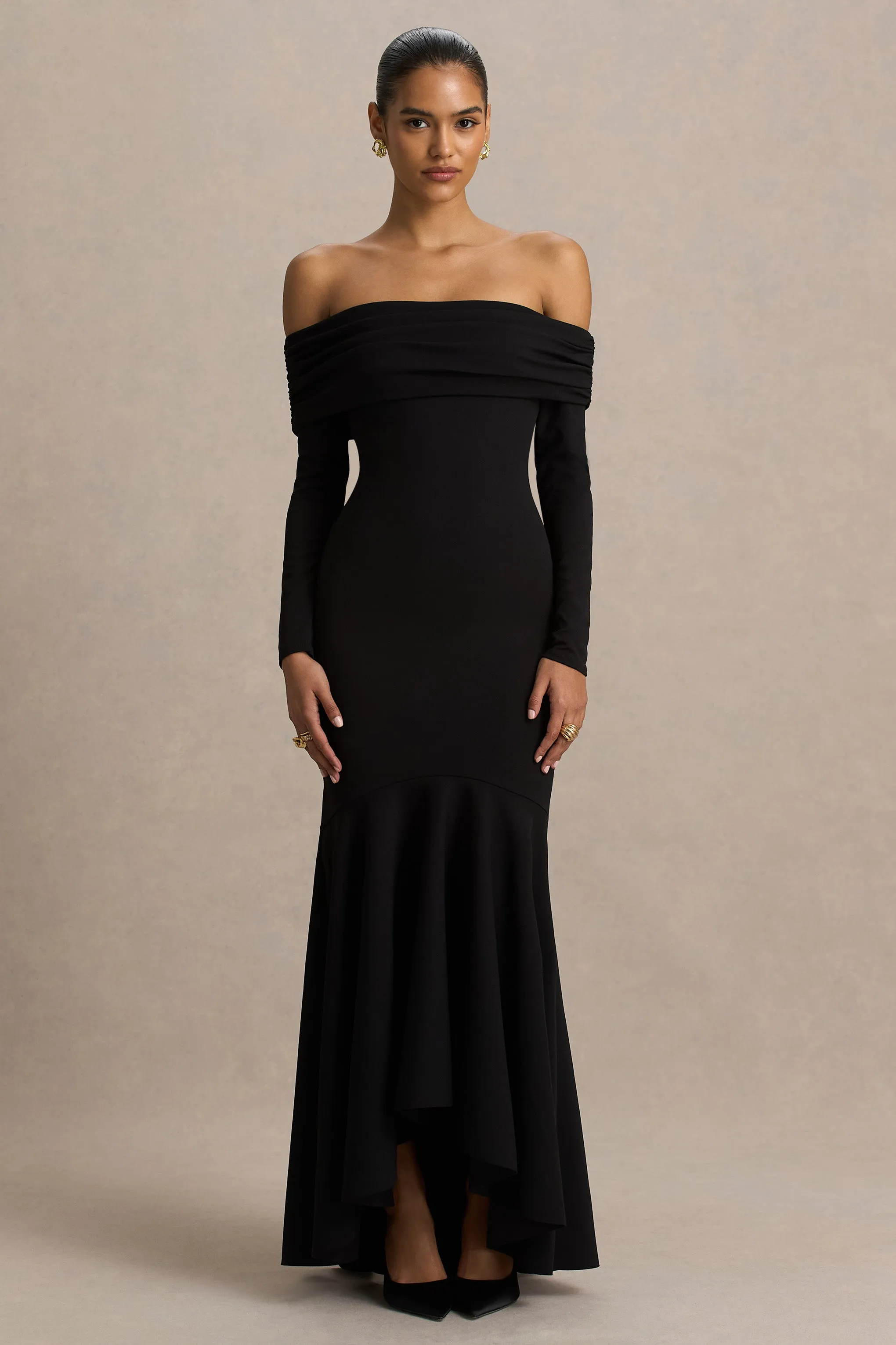 Everlasting | Black Bardot-Neck Maxi Dress With Drop Waist sold by Club L London product image thumbnail 4
