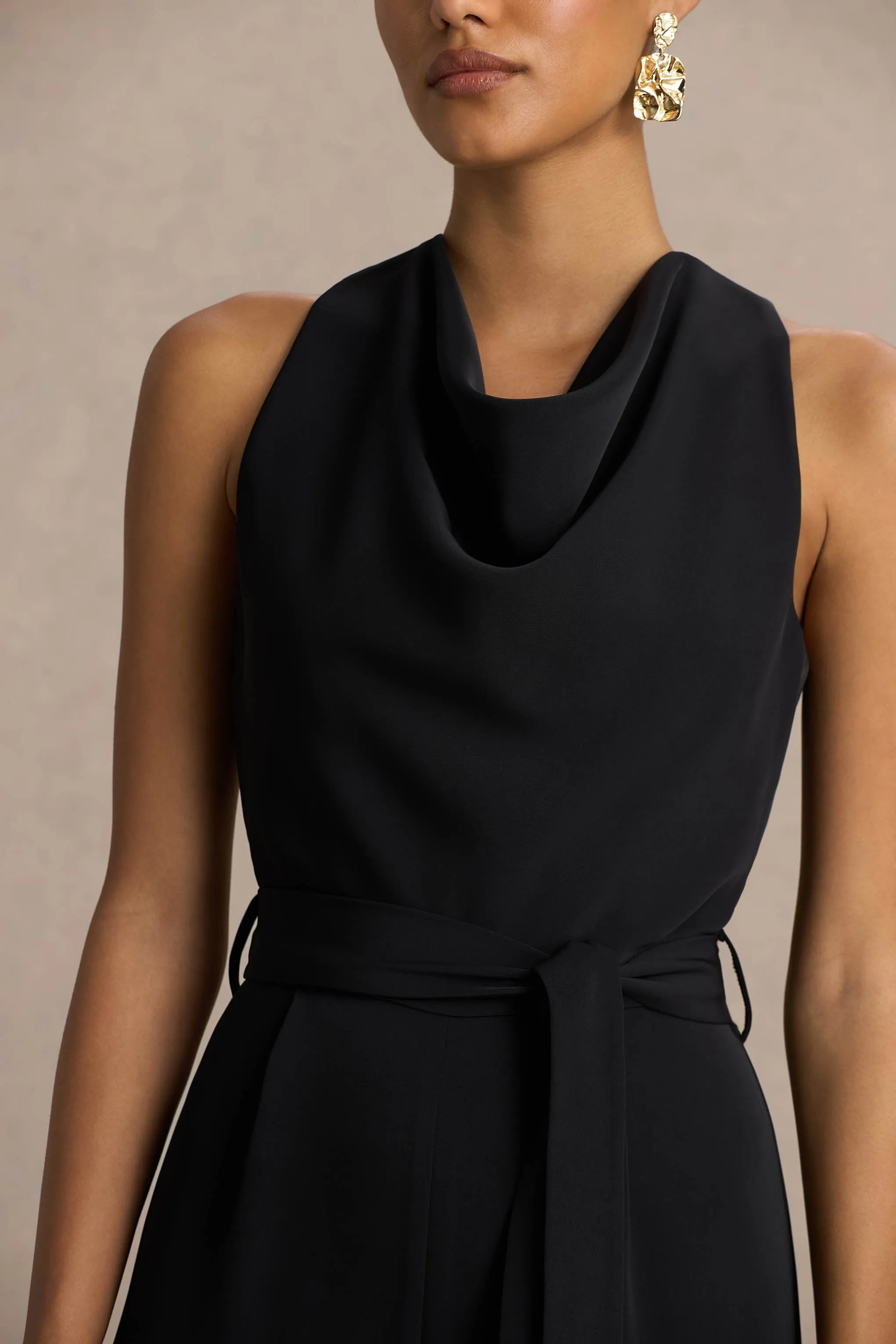 Corina | Black Cowl-Neck Jumpsuit With Tie-Detail sold by Club L London product image thumbnail 5