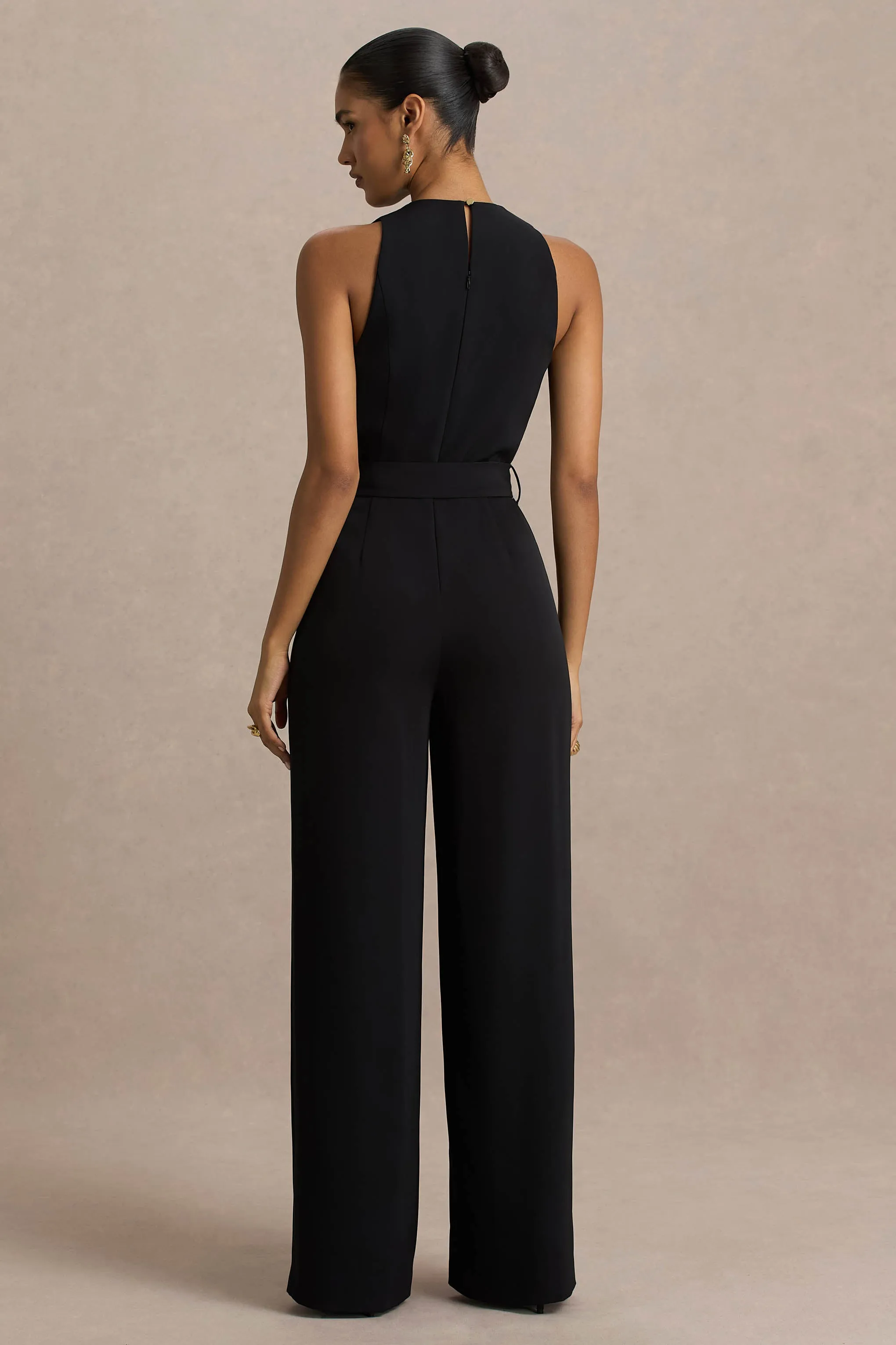 Corina | Black Cowl-Neck Jumpsuit With Tie-Detail sold by Club L London product image thumbnail 2