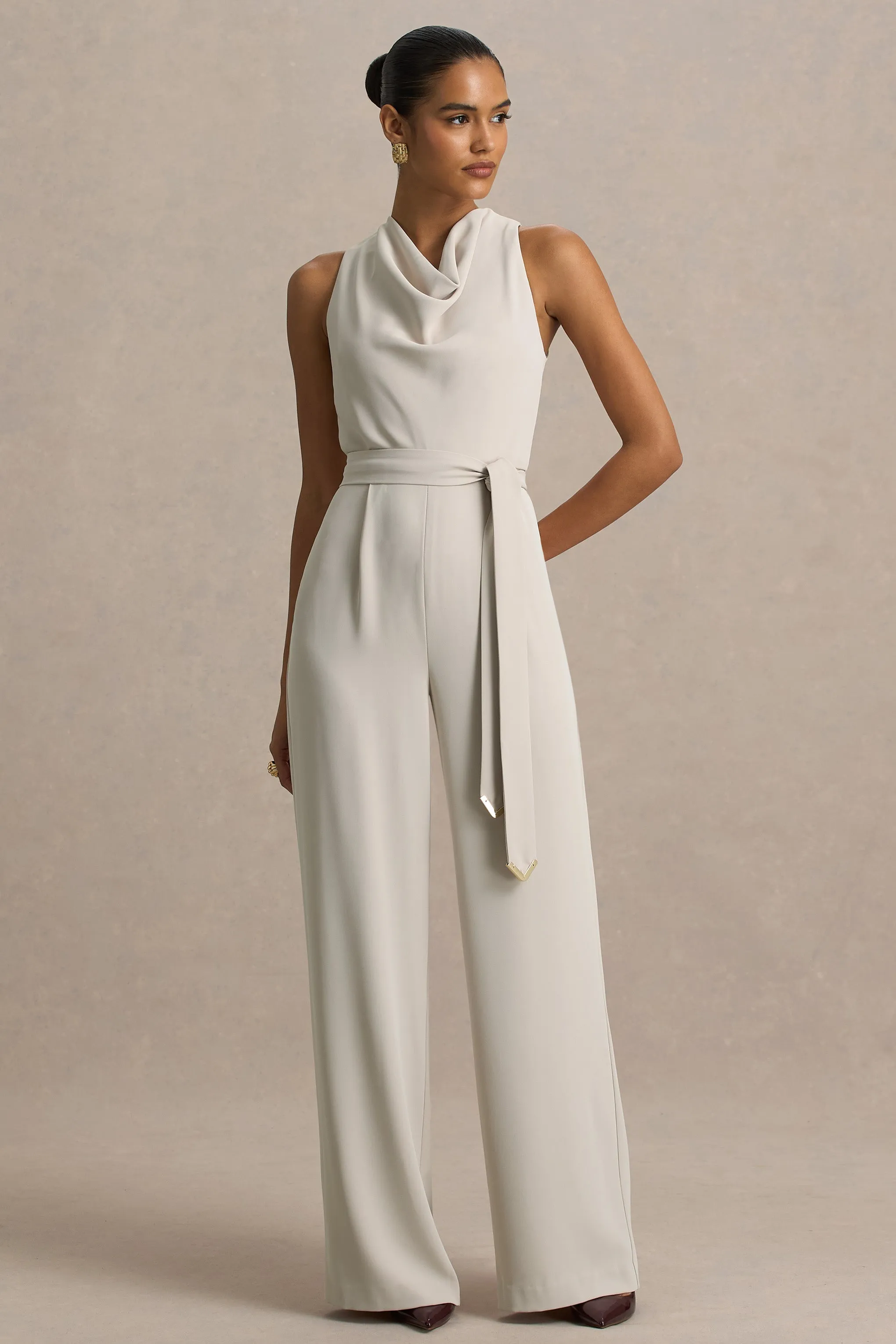 Corina | Nude Cowl-Neck Jumpsuit With Tie-Detail sold by Club L London product image thumbnail 3
