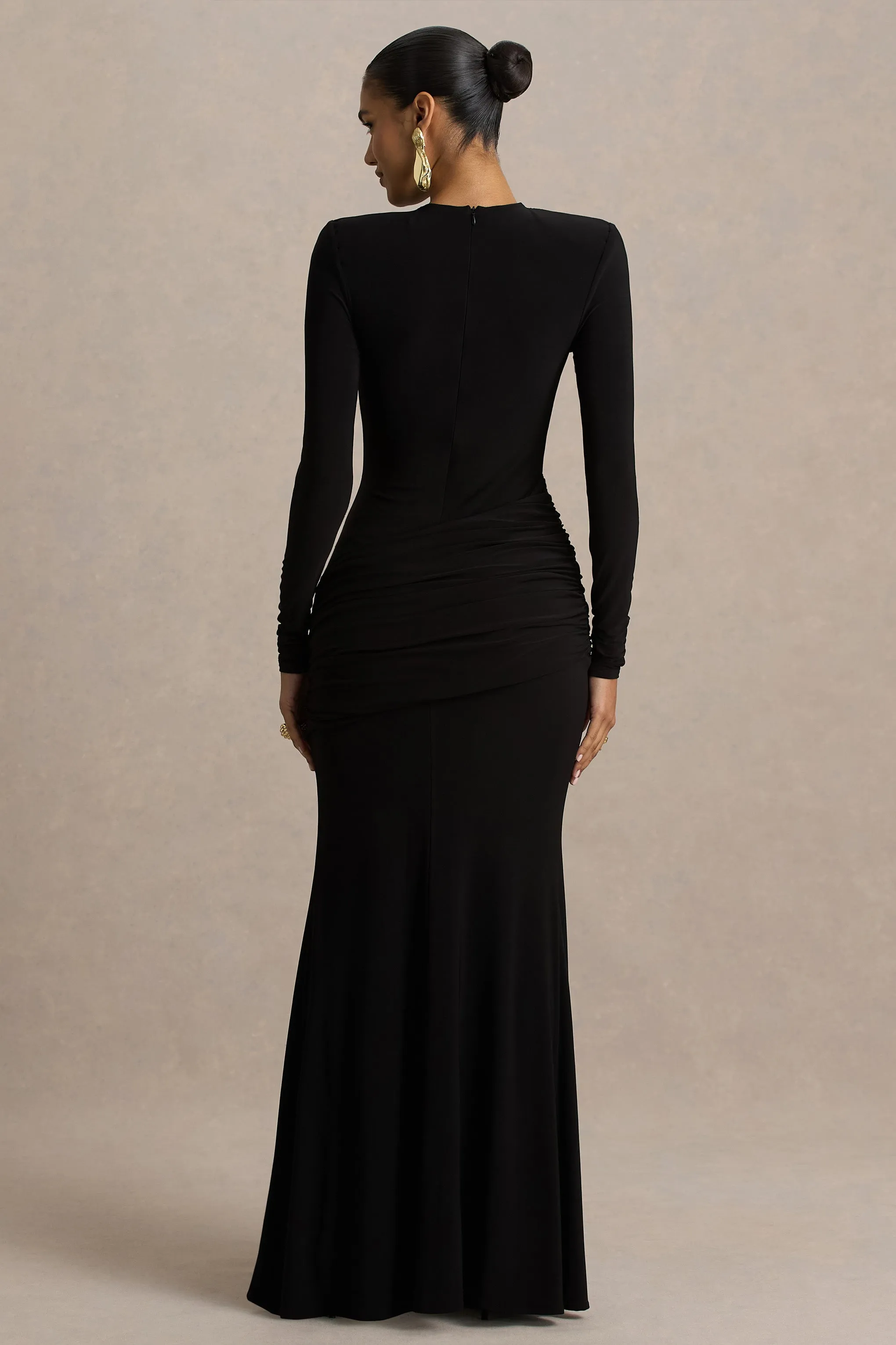 Liora | Black Crew-Neck Maxi Dress With Front-High Split sold by Club L London product image thumbnail 2