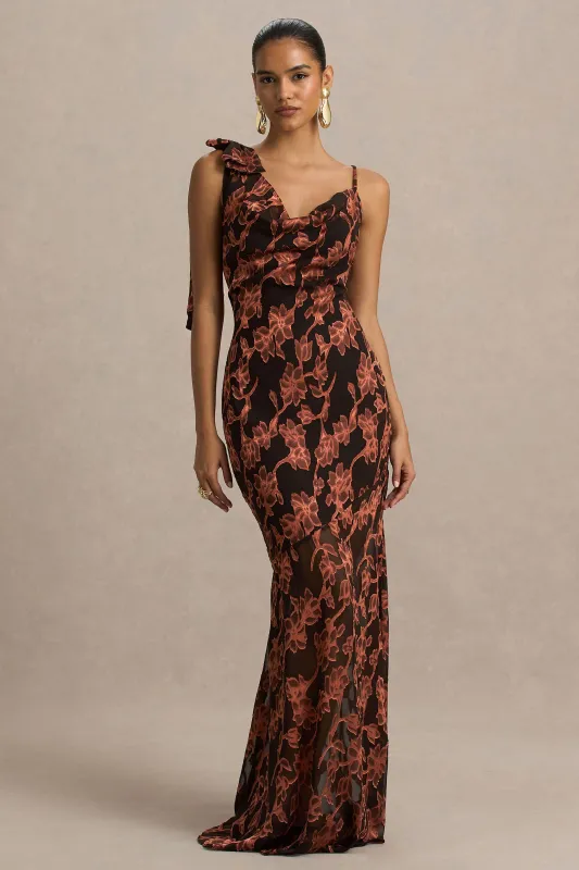 Mar | Black And Rust Cowl-Neckline Maxi Dress made by Club L London