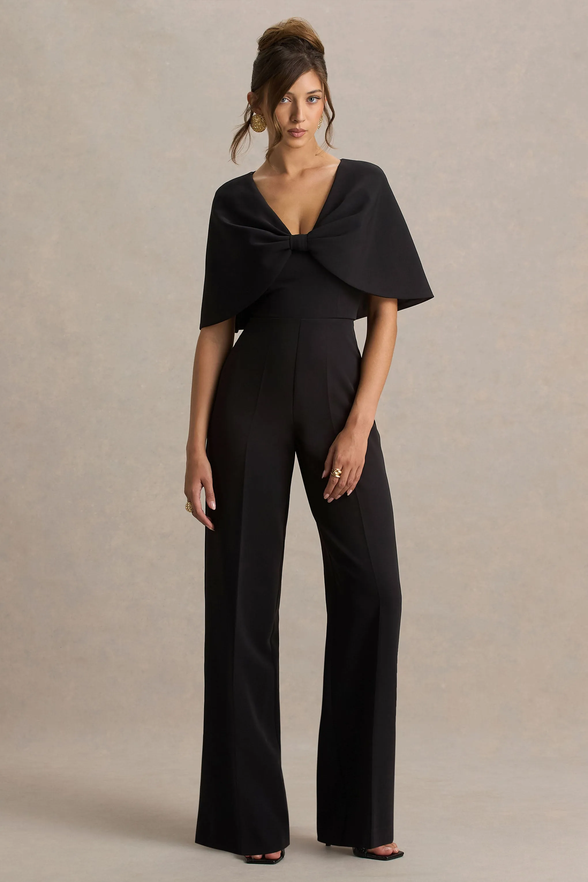 Vivid | Black Plunge-Neck Jumpsuit With Bow-Detail sold by Club L London product image thumbnail 4