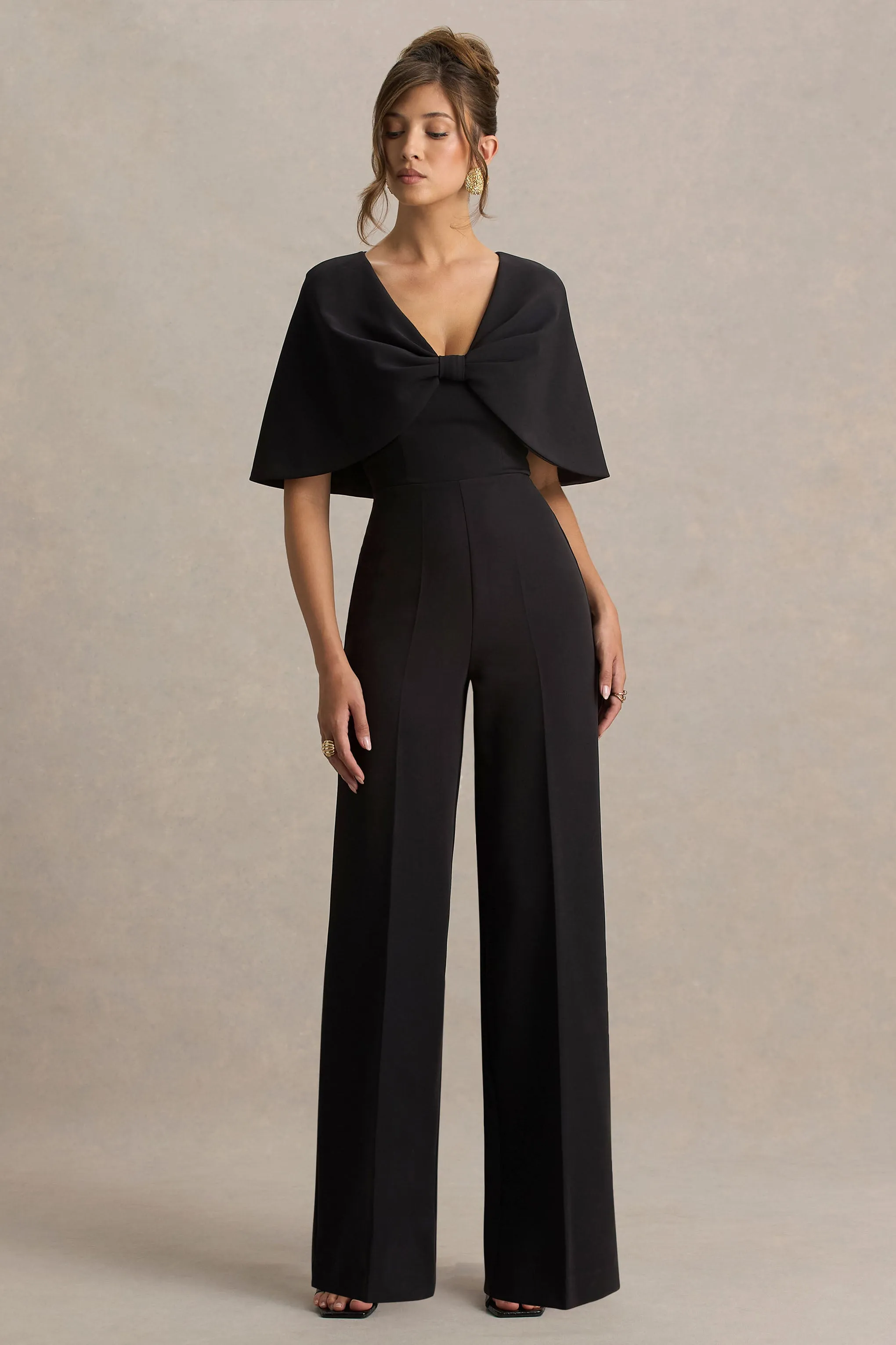 Vivid | Black Plunge-Neck Jumpsuit With Bow-Detail sold by Club L London product image thumbnail 5