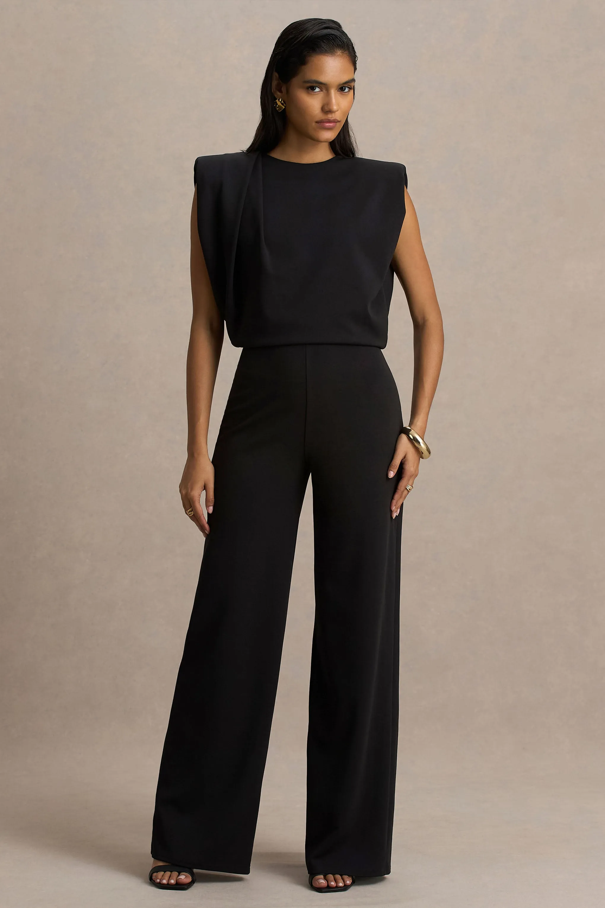 Tiff | Black Crew-Neck Jumpsuit With Draped Detailing sold by Club L London product image thumbnail 5