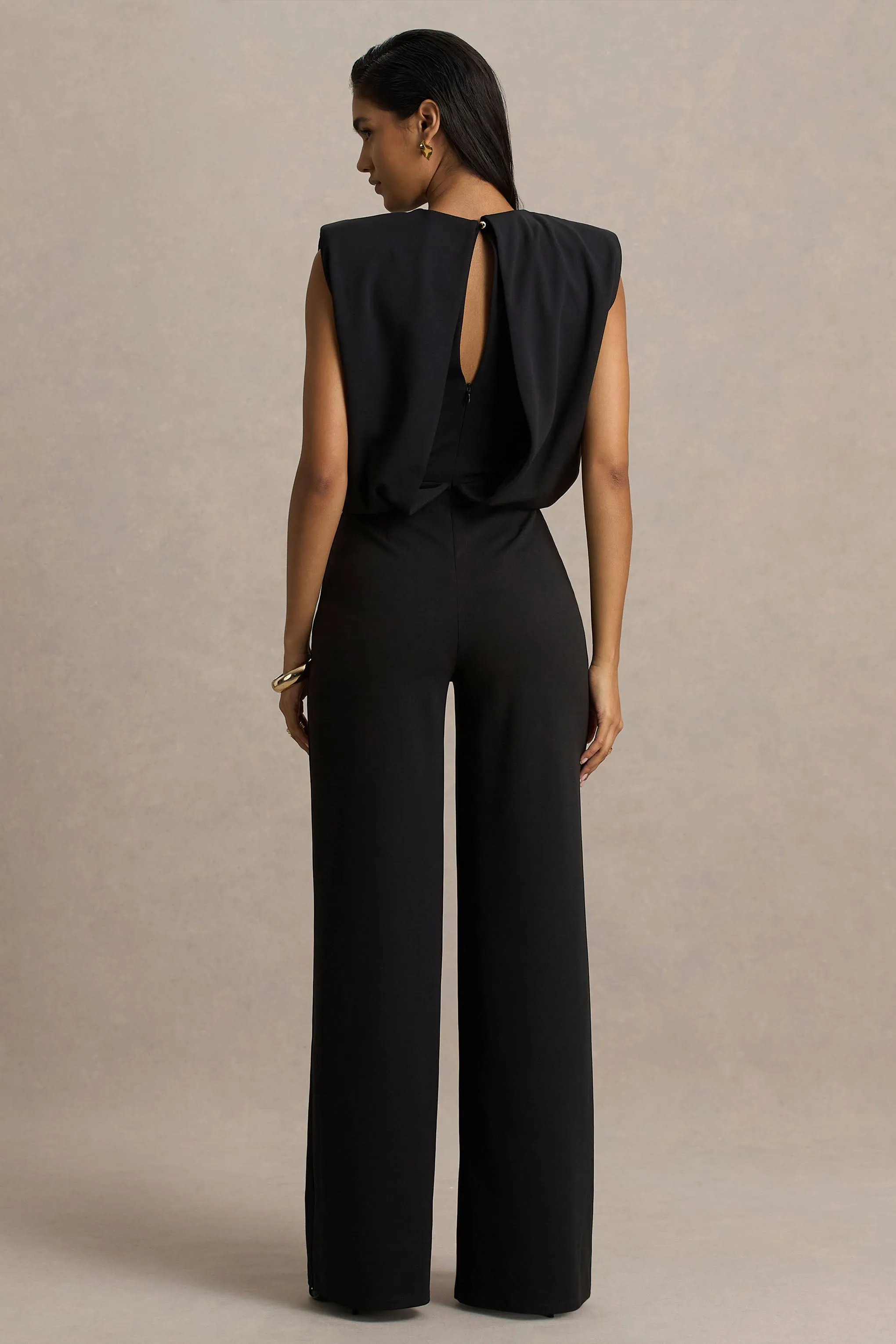 Tiff | Black Crew-Neck Jumpsuit With Draped Detailing sold by Club L London product image thumbnail 2