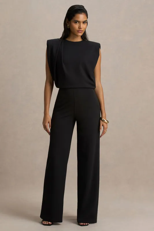 Tiff | Black Crew-Neck Jumpsuit With Draped Detailing sold by Club L London