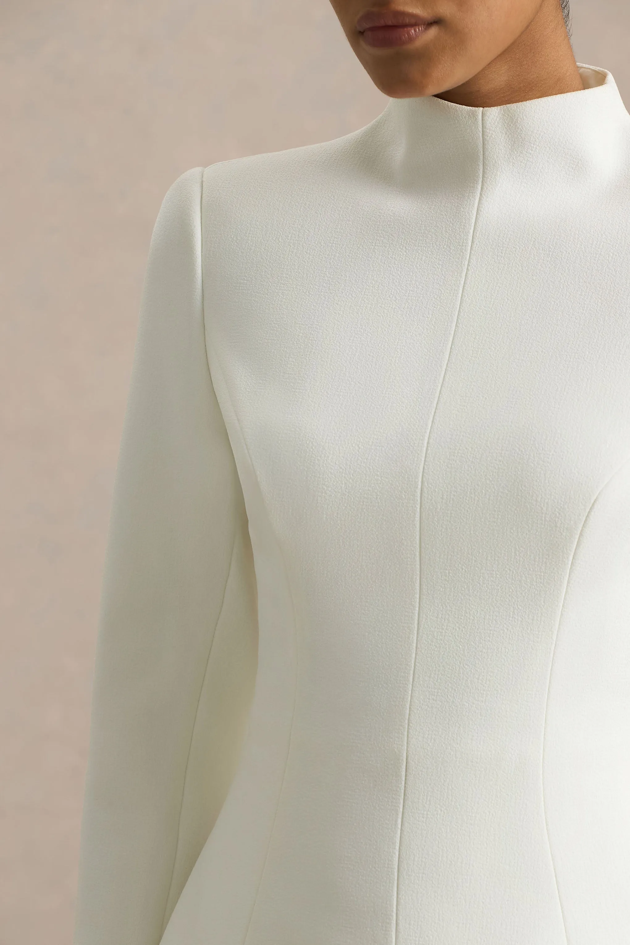 Pepita | Cream High-Neck Tailored Maxi Dress With Drop-Waist And Satin Skirt sold by Club L London product image thumbnail 3