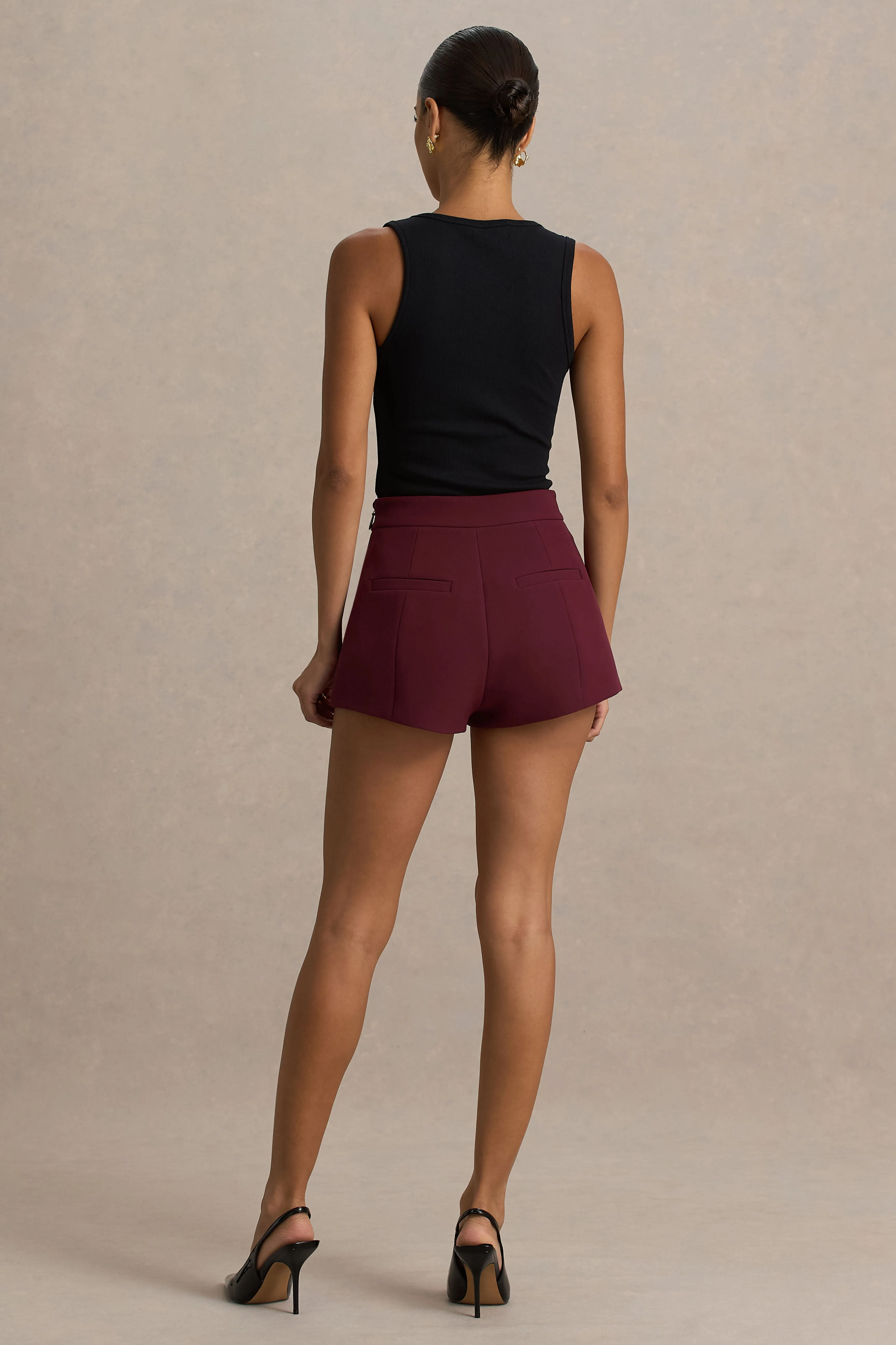 Lina | Burgundy Tailored Shorts sold by Club L London product image thumbnail 2