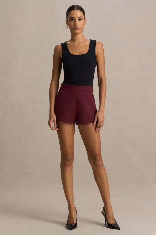 Lina | Burgundy Tailored Shorts sold by Club L London
