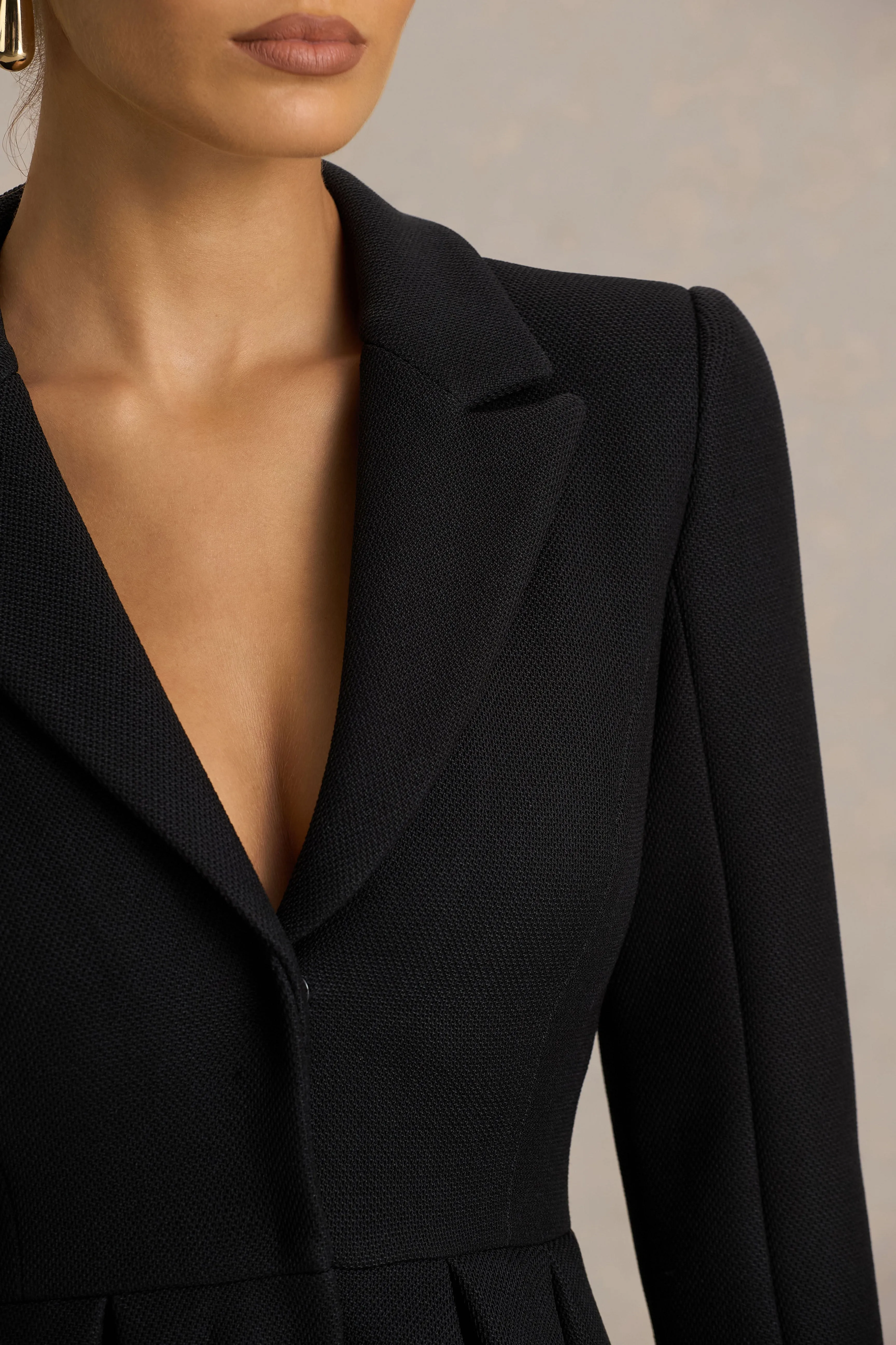 Kat | Black Plunge-Neck Tailored Mini Dress sold by Club L London product image thumbnail 3