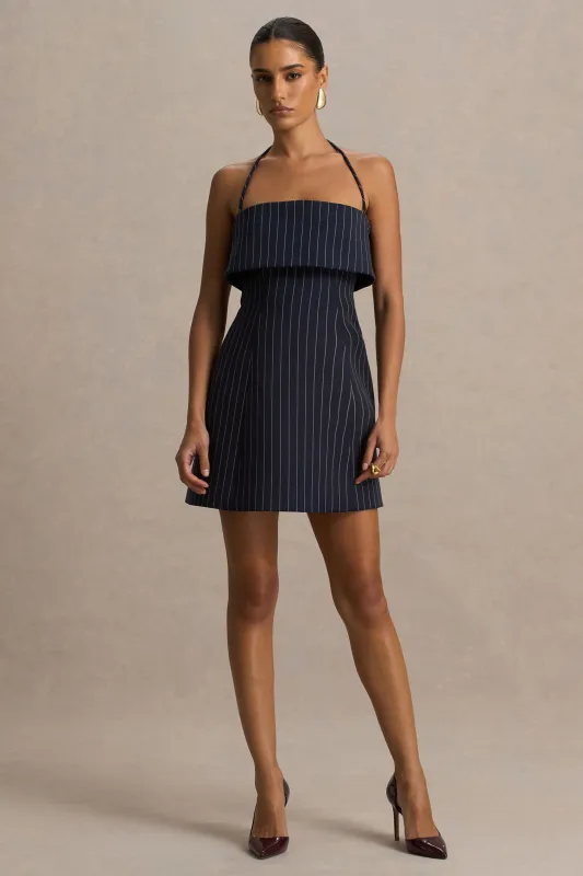 Ember | Navy Pinstripe Square-Neck Mini Dress sold by Club L London